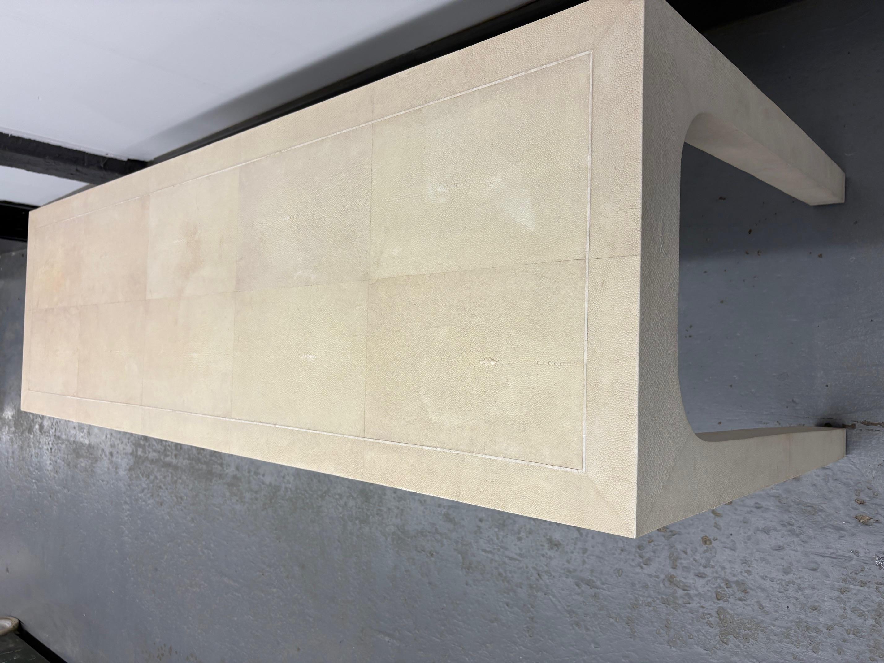 Beige Cream Shagreen Console Table by Karl Springer For Sale 5