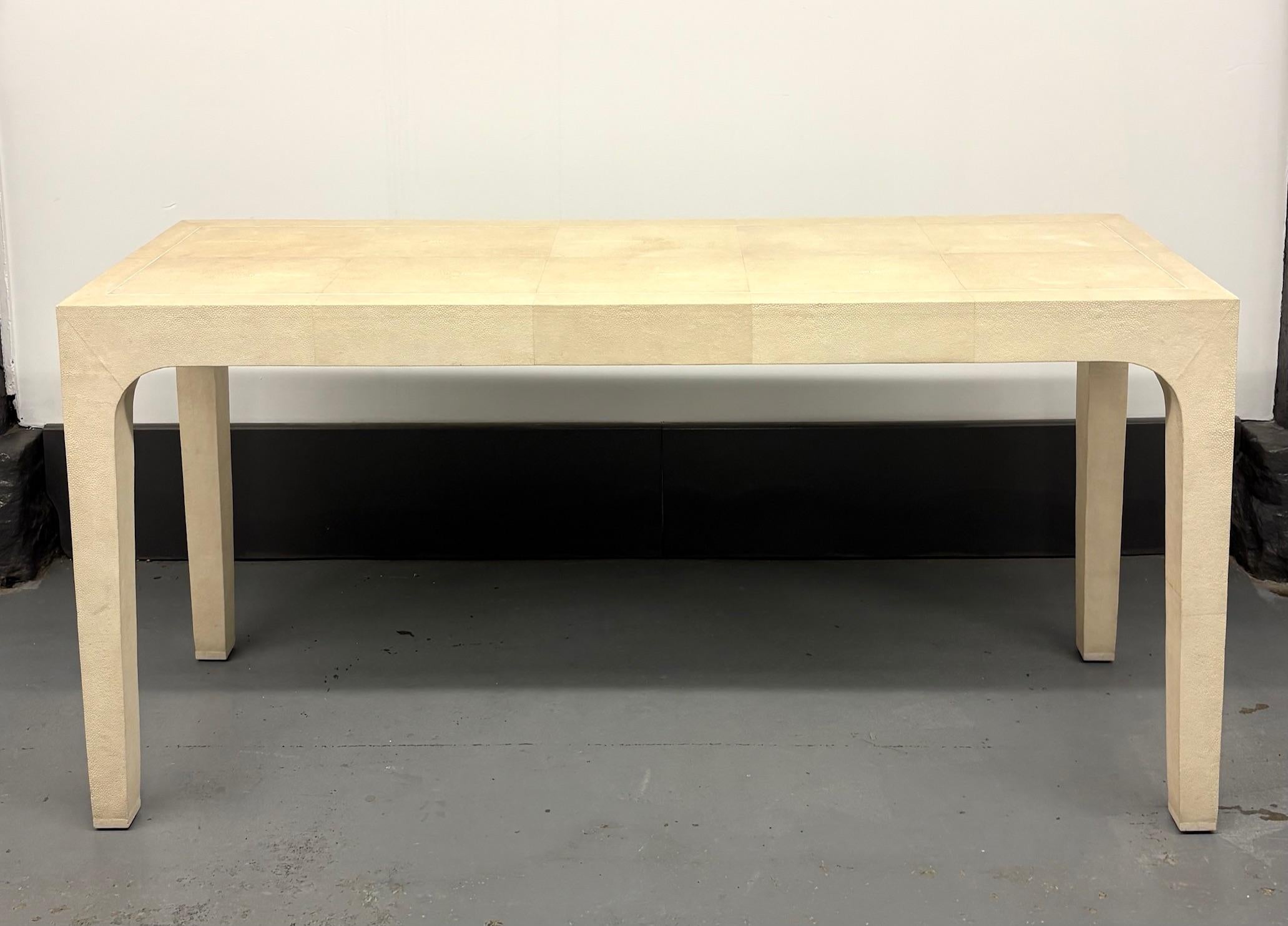  Cream Shagreen Console Table by Karl Springer. Bearing Original Sticker Karl Springer: 