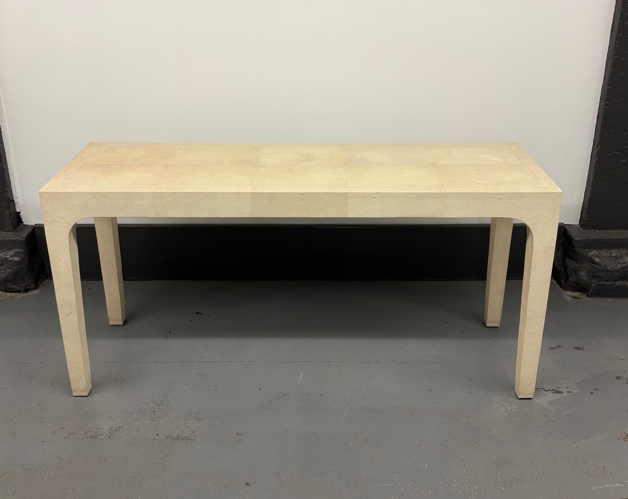 American Beige Cream Shagreen Console Table by Karl Springer For Sale