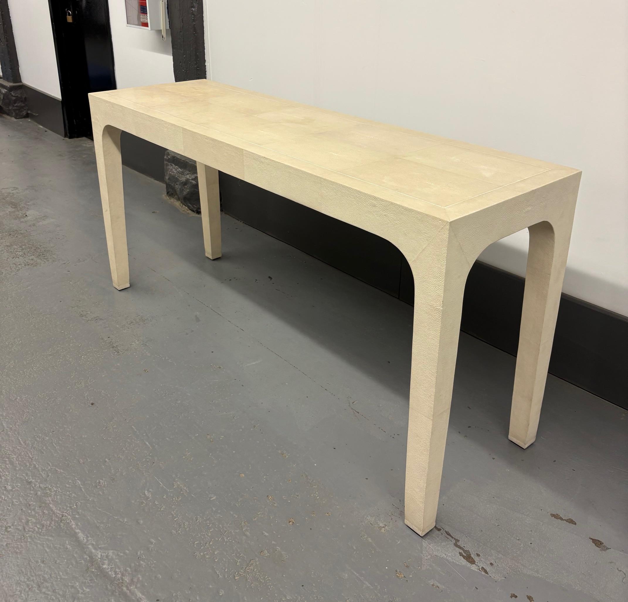 Late 20th Century Beige Cream Shagreen Console Table by Karl Springer For Sale