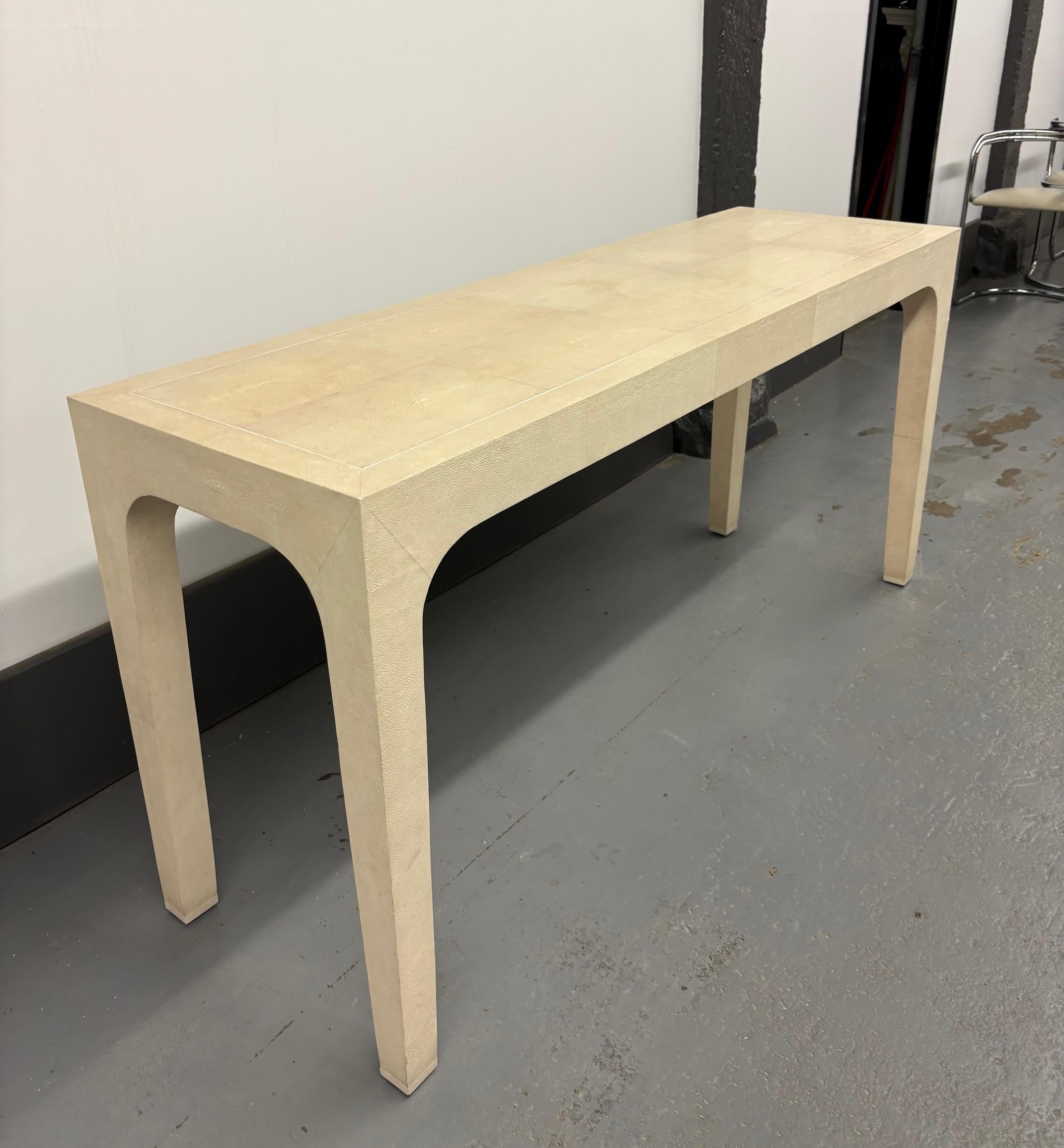 Beige Cream Shagreen Console Table by Karl Springer For Sale 1