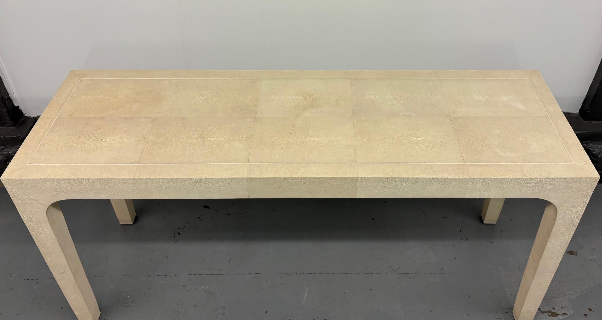 Beige Cream Shagreen Console Table by Karl Springer For Sale 2