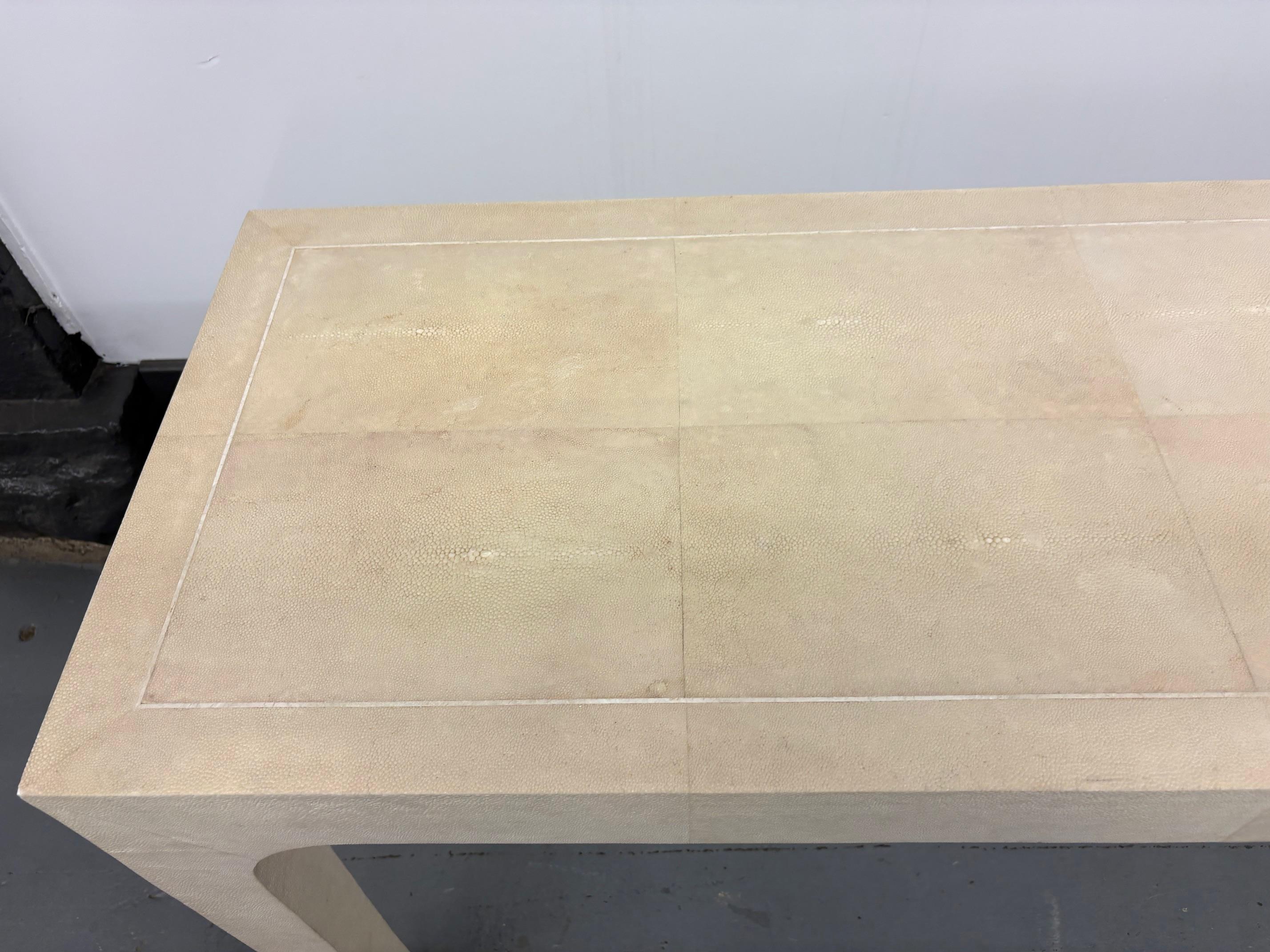 Beige Cream Shagreen Console Table by Karl Springer For Sale 3