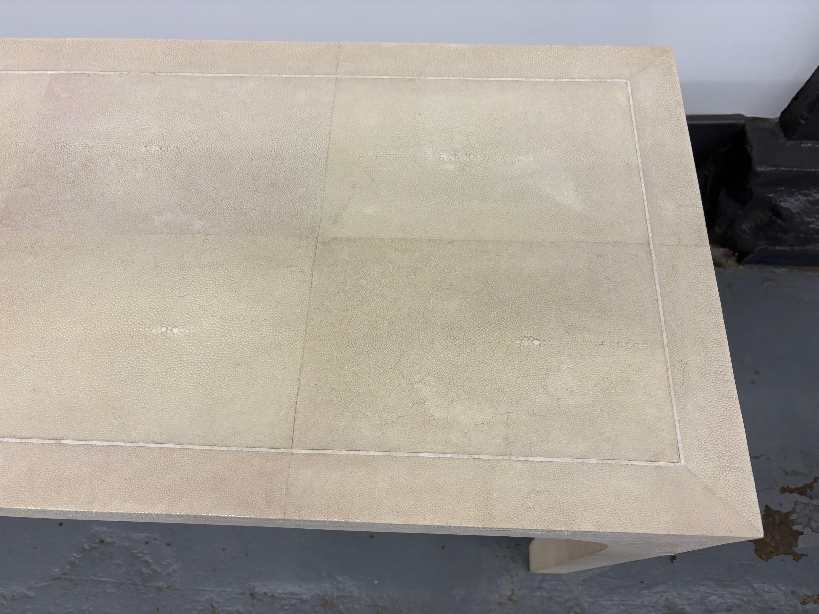 Beige Cream Shagreen Console Table by Karl Springer For Sale 4
