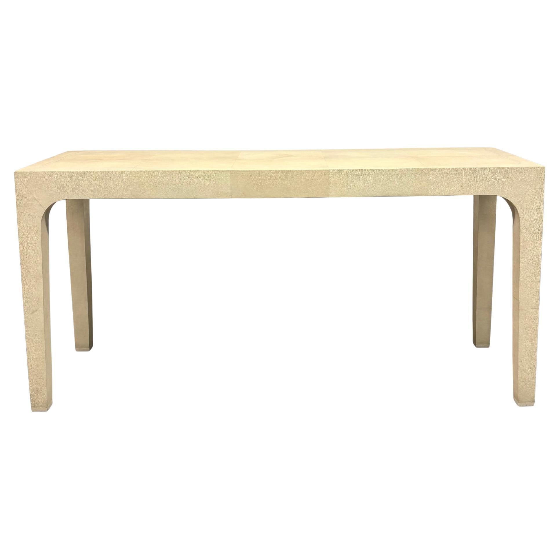 Beige Cream Shagreen Console Table by Karl Springer For Sale
