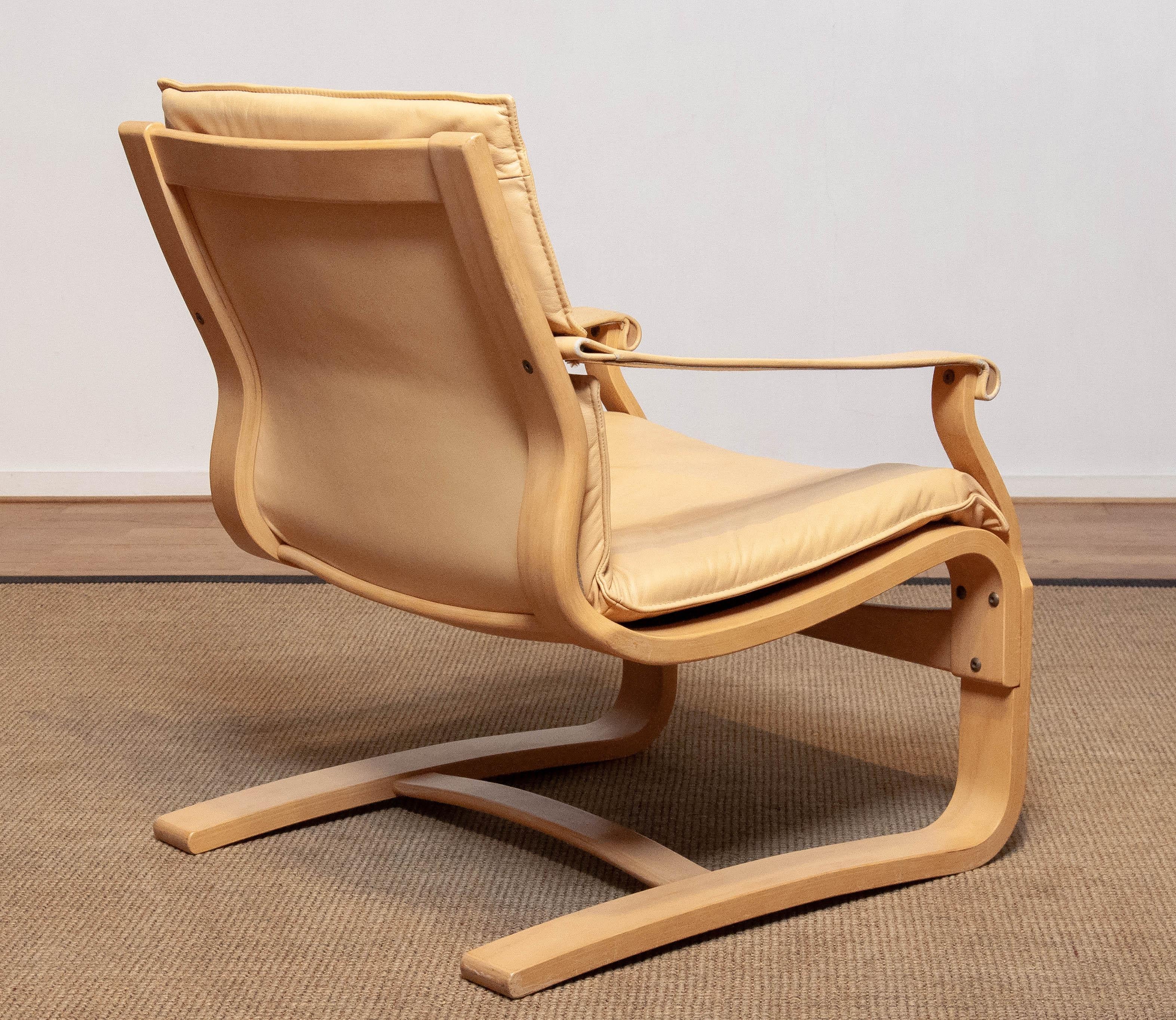 Beige / Creme Leather Lounge Easy Chair by Ake Fribytter for Nelo Sweden 1970s For Sale 1