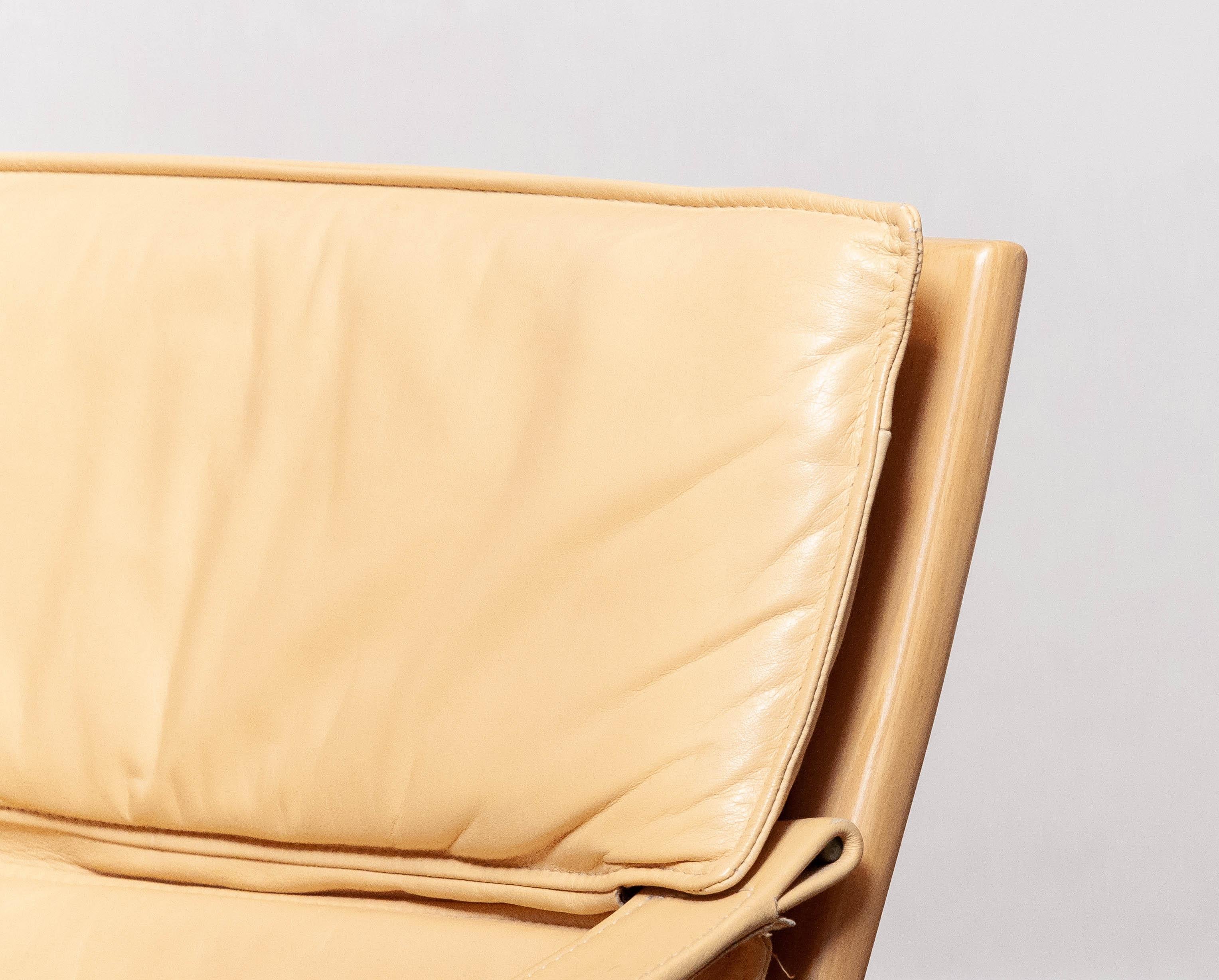 Beige / Creme Leather Lounge Easy Chair by Ake Fribytter for Nelo Sweden 1970s For Sale 2