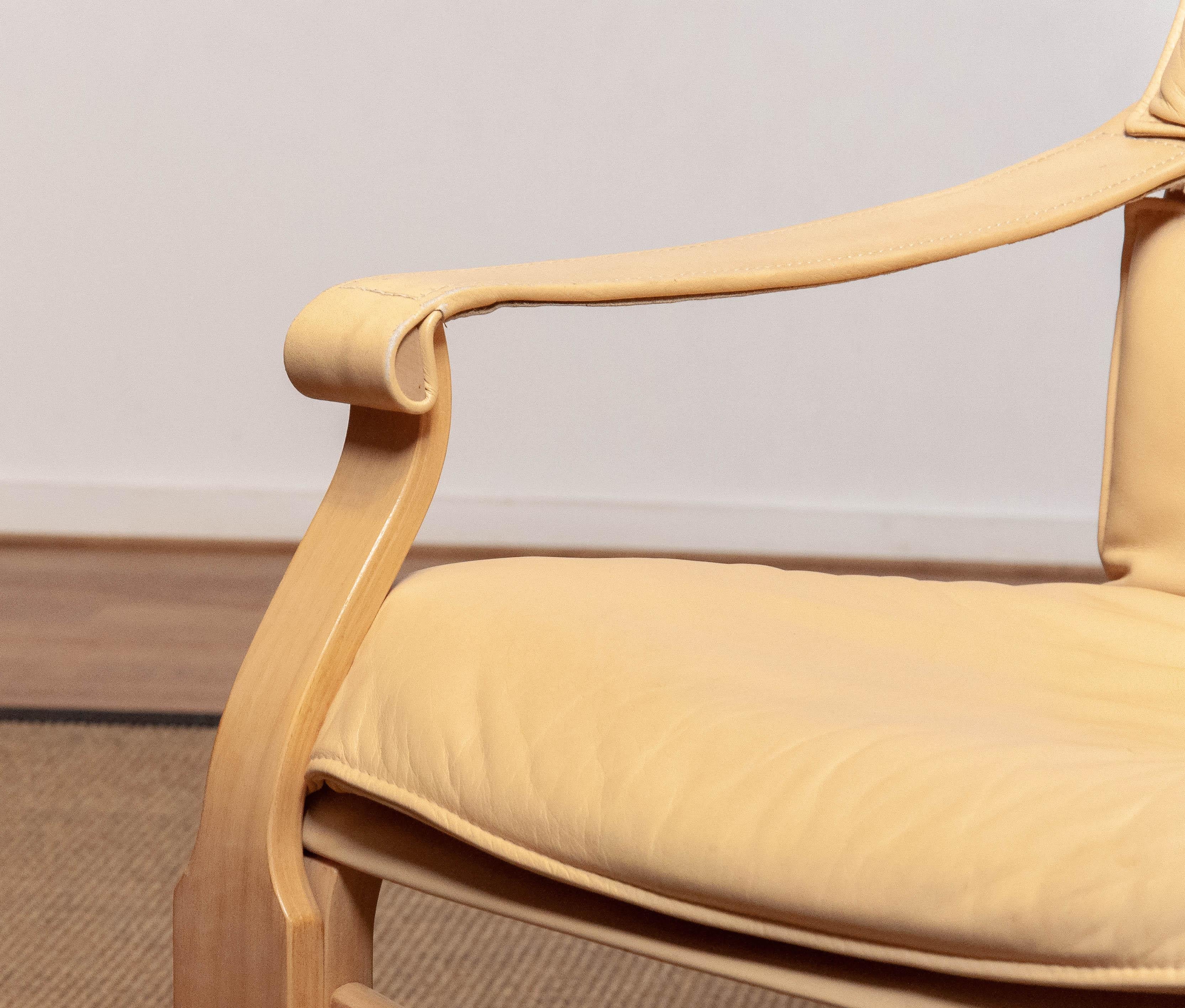 Beige / Creme Leather Lounge Easy Chair by Ake Fribytter for Nelo Sweden 1970s For Sale 3