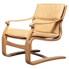 Beige / Creme Leather Lounge Easy Chair by Ake Fribytter for Nelo Sweden 1970s