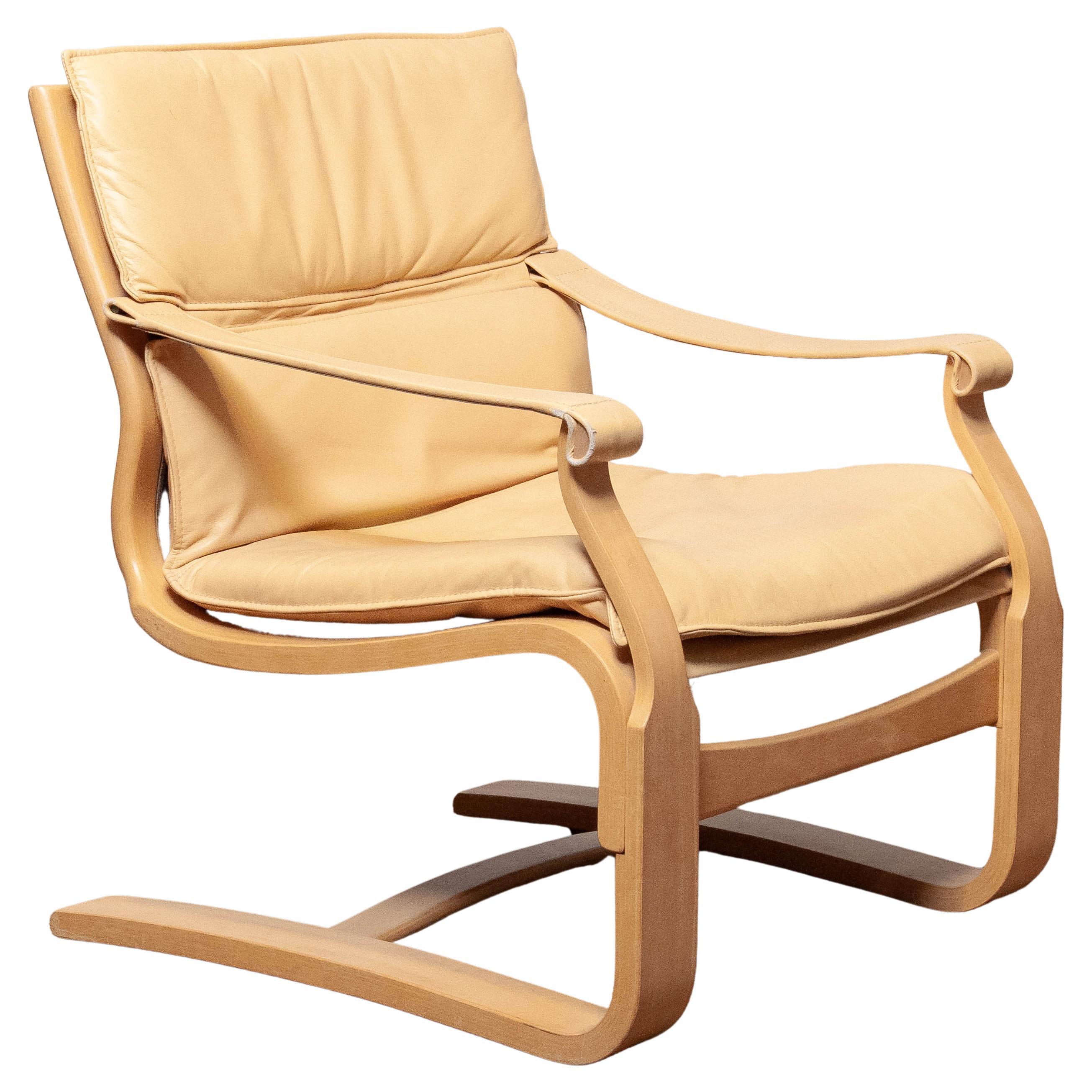 Beige / Creme Leather Lounge Easy Chair by Ake Fribytter for Nelo Sweden 1970s