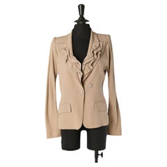Beige crepe single breasted jacket with ruffle collar SONIA RYKIEL
