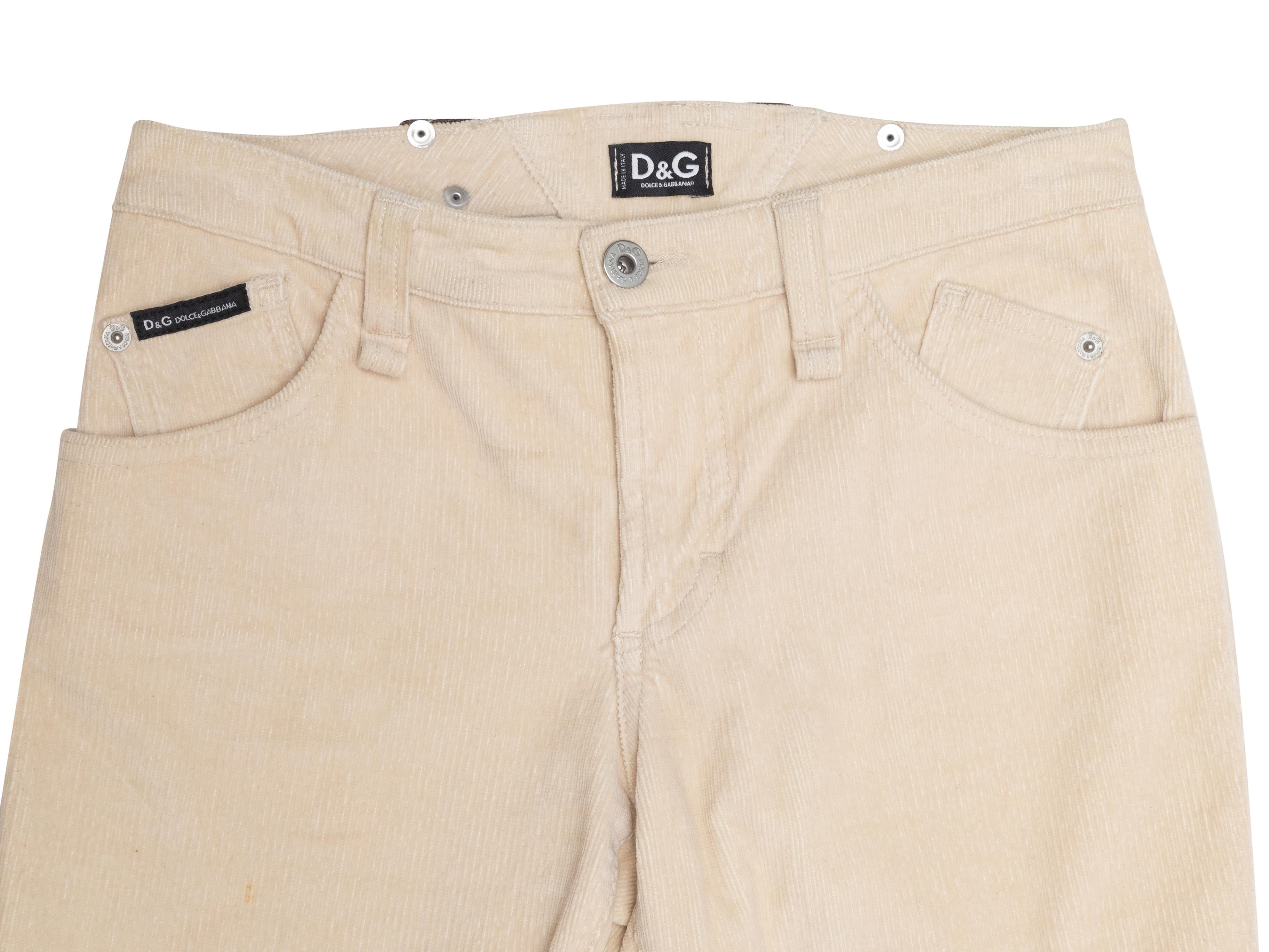 Beige D&G Bootcut Corduroy Buckle Pants Size US XXS Pour femmes en vente