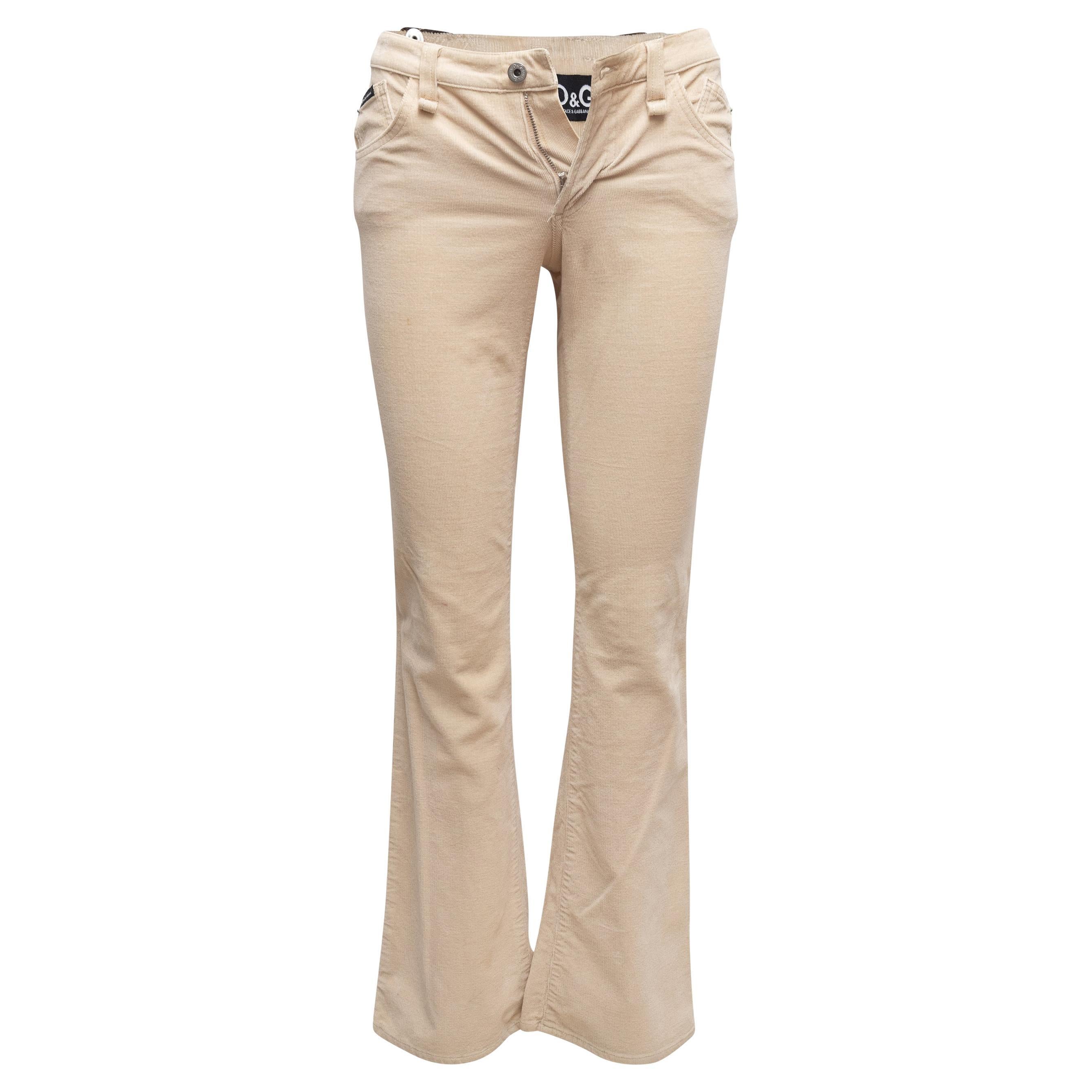 Beige D&G Bootcut Corduroy Buckle Pants Size US XXS en vente