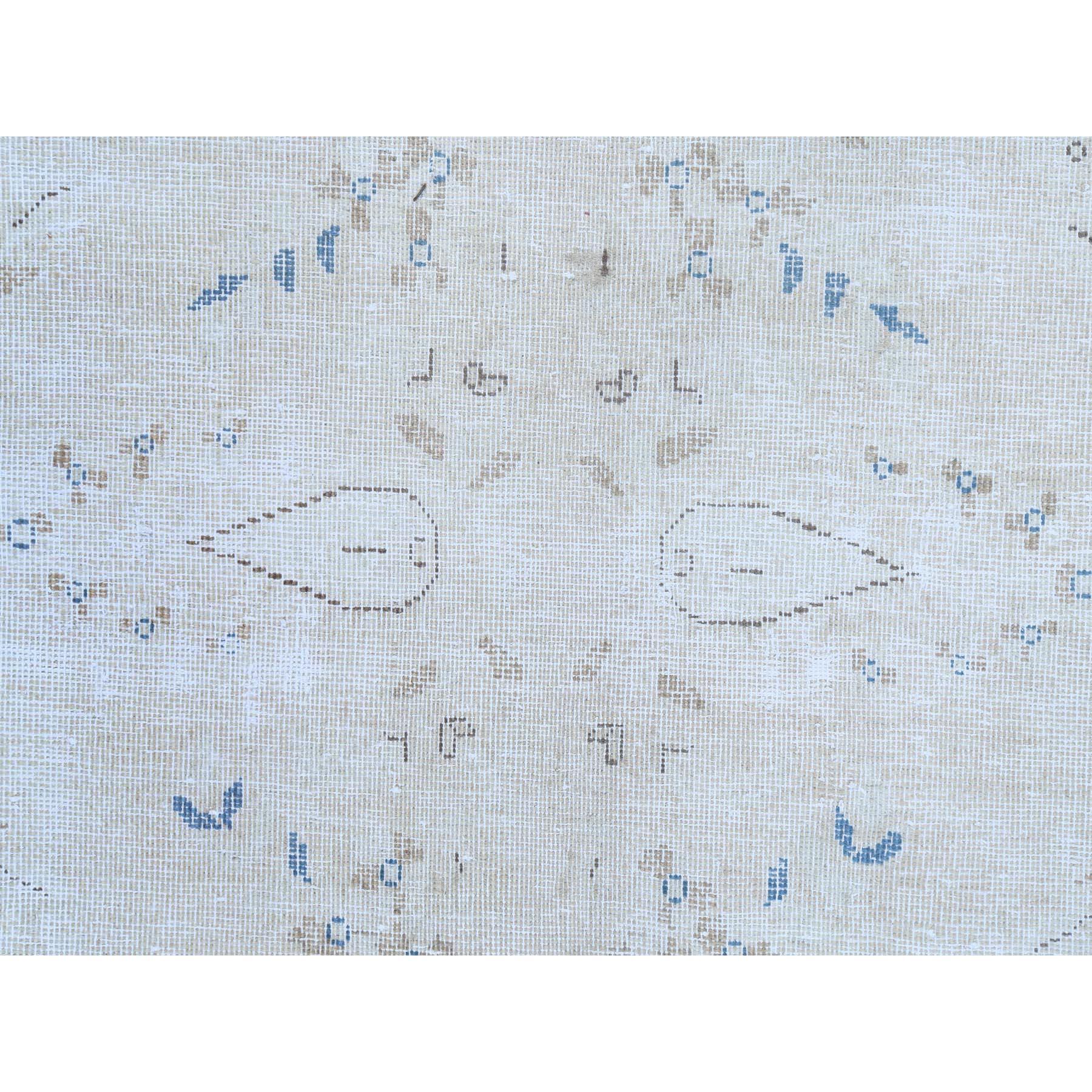 Beige Distressed Look Hand Knotted Cropped Thin Worn Wool Old Persian Kerman Rug For Sale 3