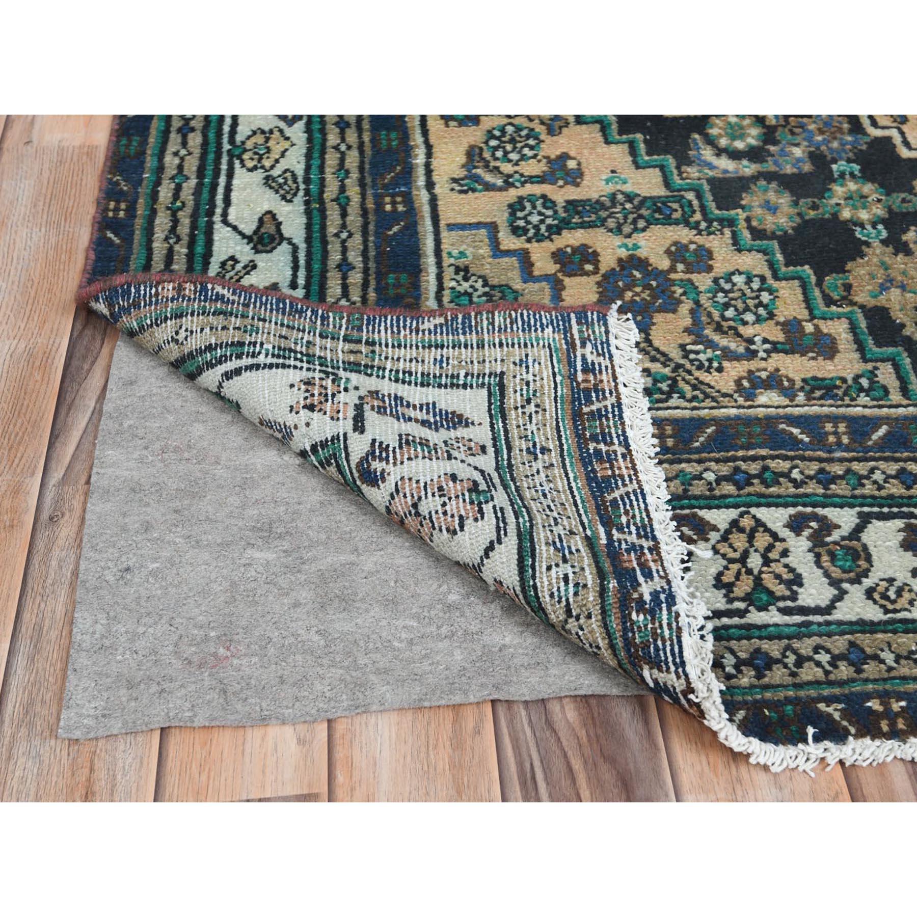 Beige, Distressed Look Worn Wool Hand Knotted, Vintage Persian Bibikabad Rug In Good Condition For Sale In Carlstadt, NJ