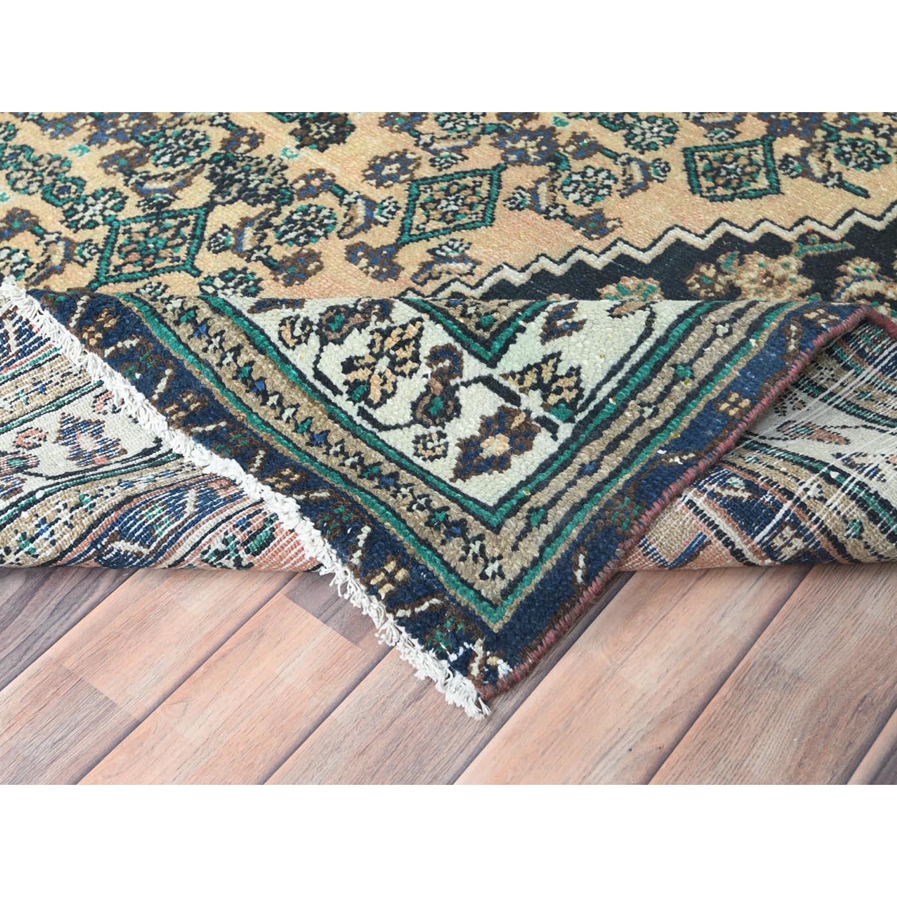 Beige, Distressed Look Worn Wool Hand Knotted, Vintage Persian Bibikabad Rug For Sale 1