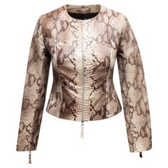 Giacca con zip in pelle di serpente beige Dolce & Gabbana taglia US XS/S