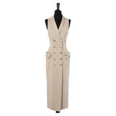 Retro Beige double-breasted sleeveless dress with gold metal buttons Chantal Thomass 