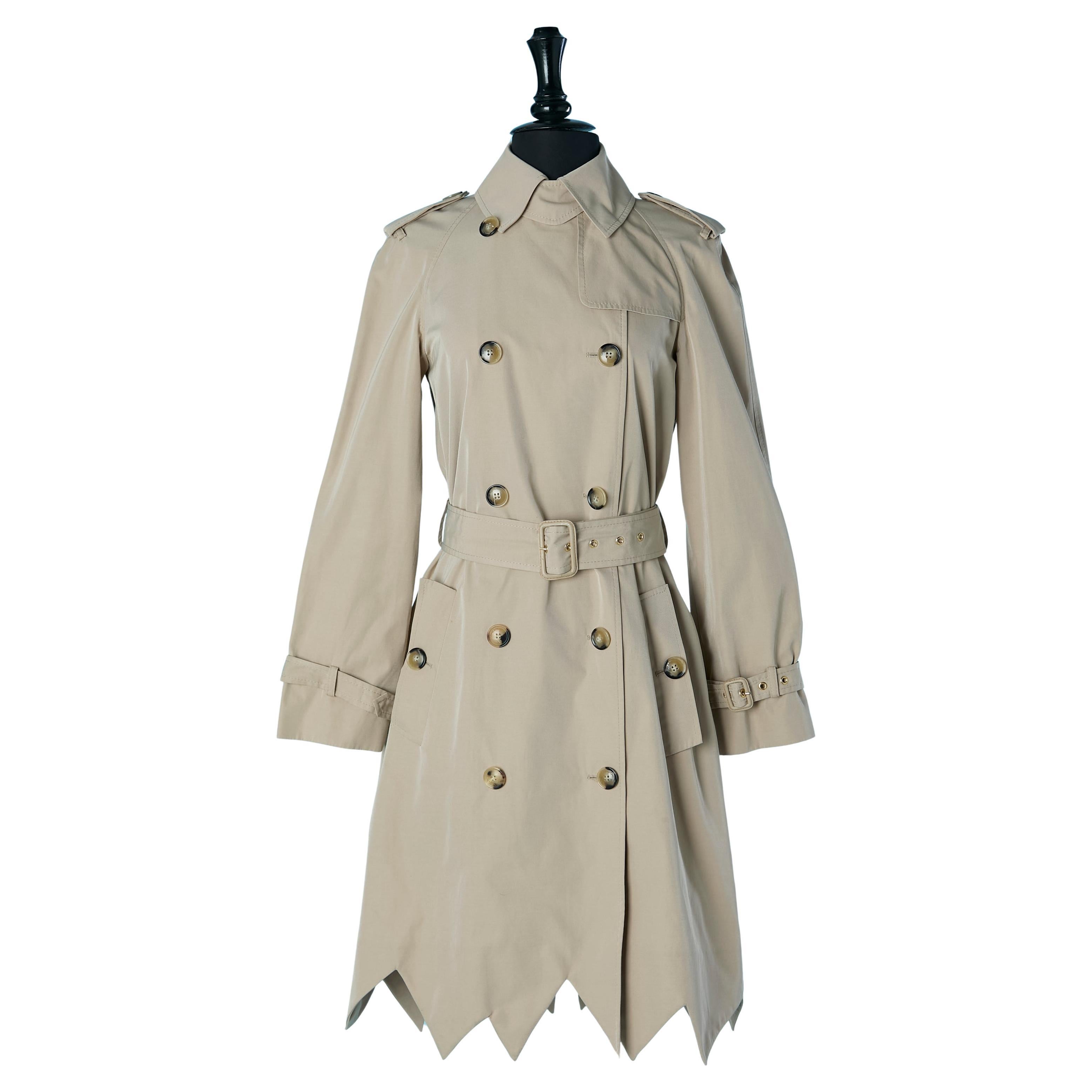Beige double-breasted Trench-coat with cut-work on the edge MOSCHINO CHEAP &CHIC