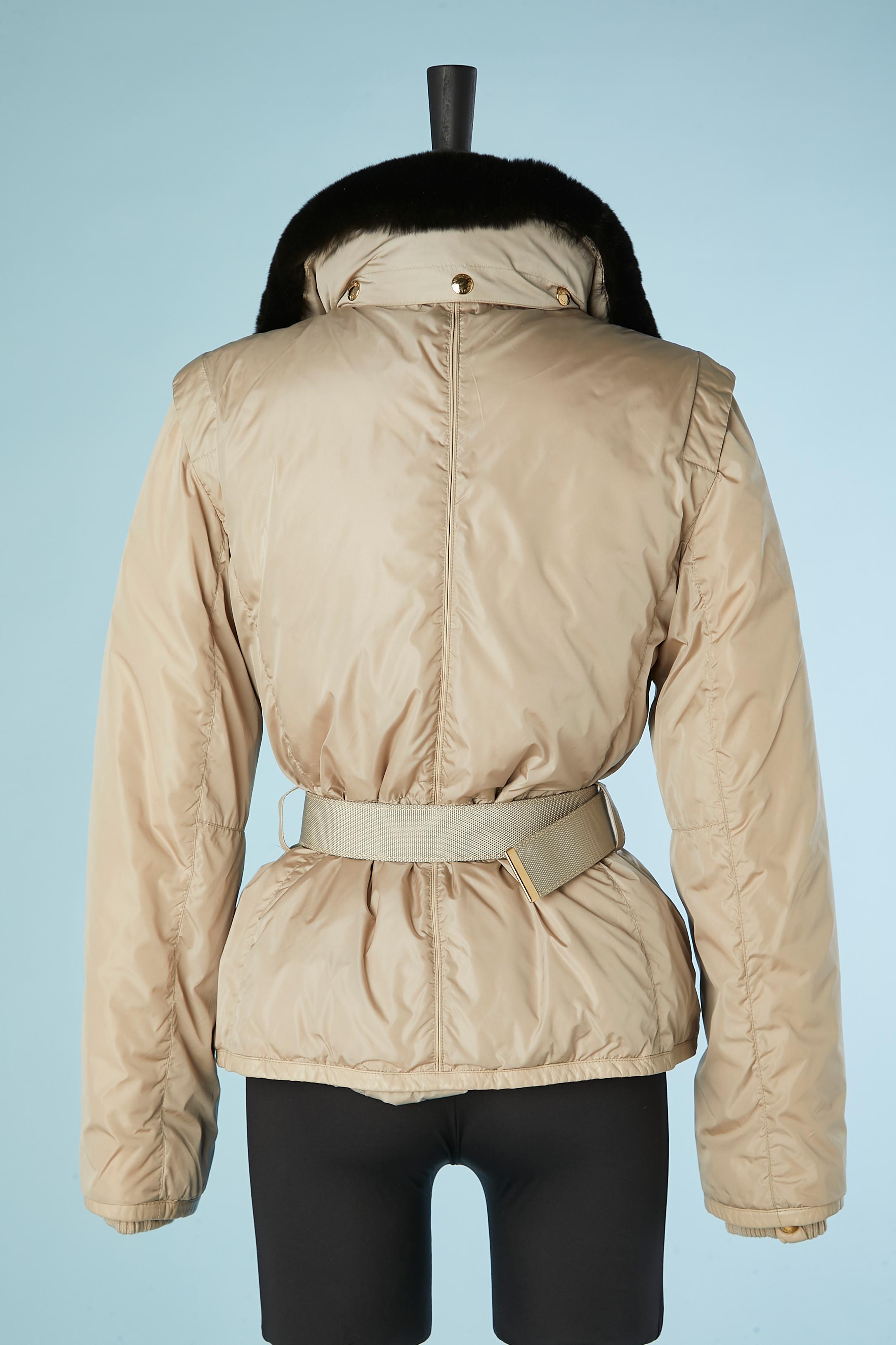 Women's Beige down jacket with brown furs collar and branded belt Louis Vuitton  For Sale