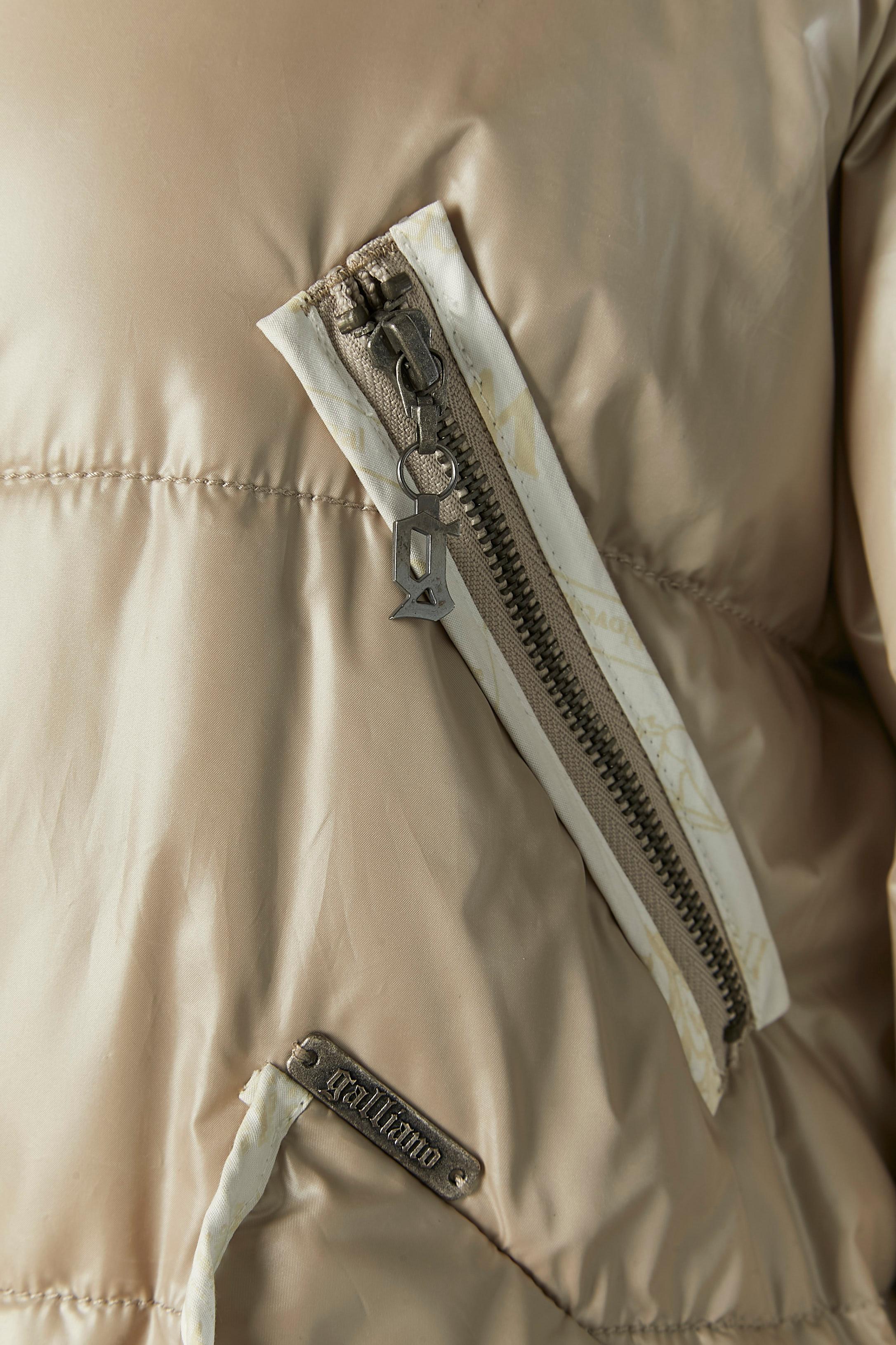 Beige down jacket with fur collar and 