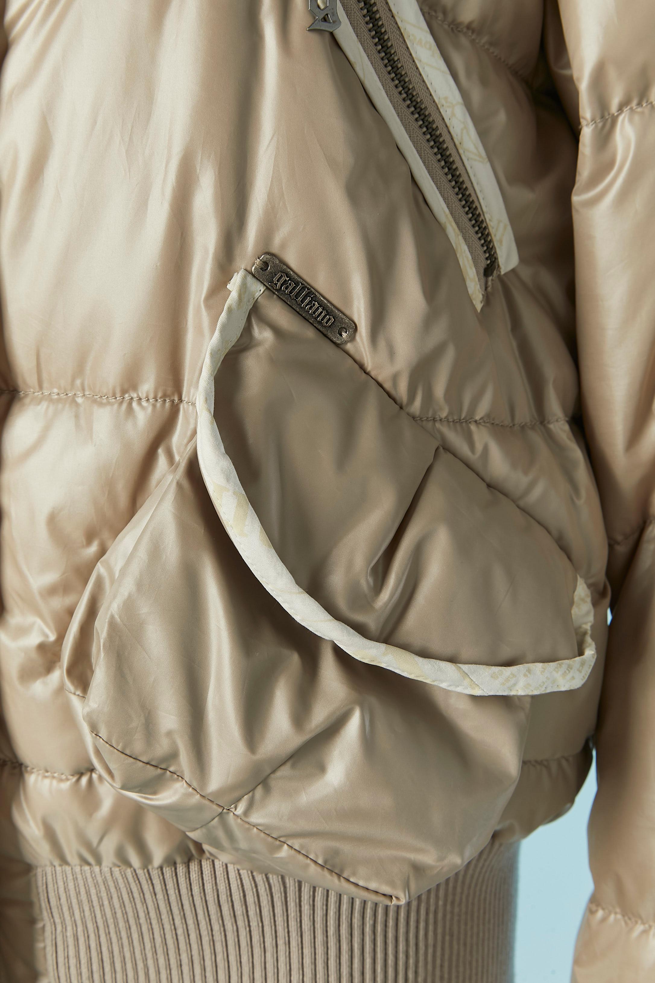 Women's or Men's Beige down jacket with fur collar and 