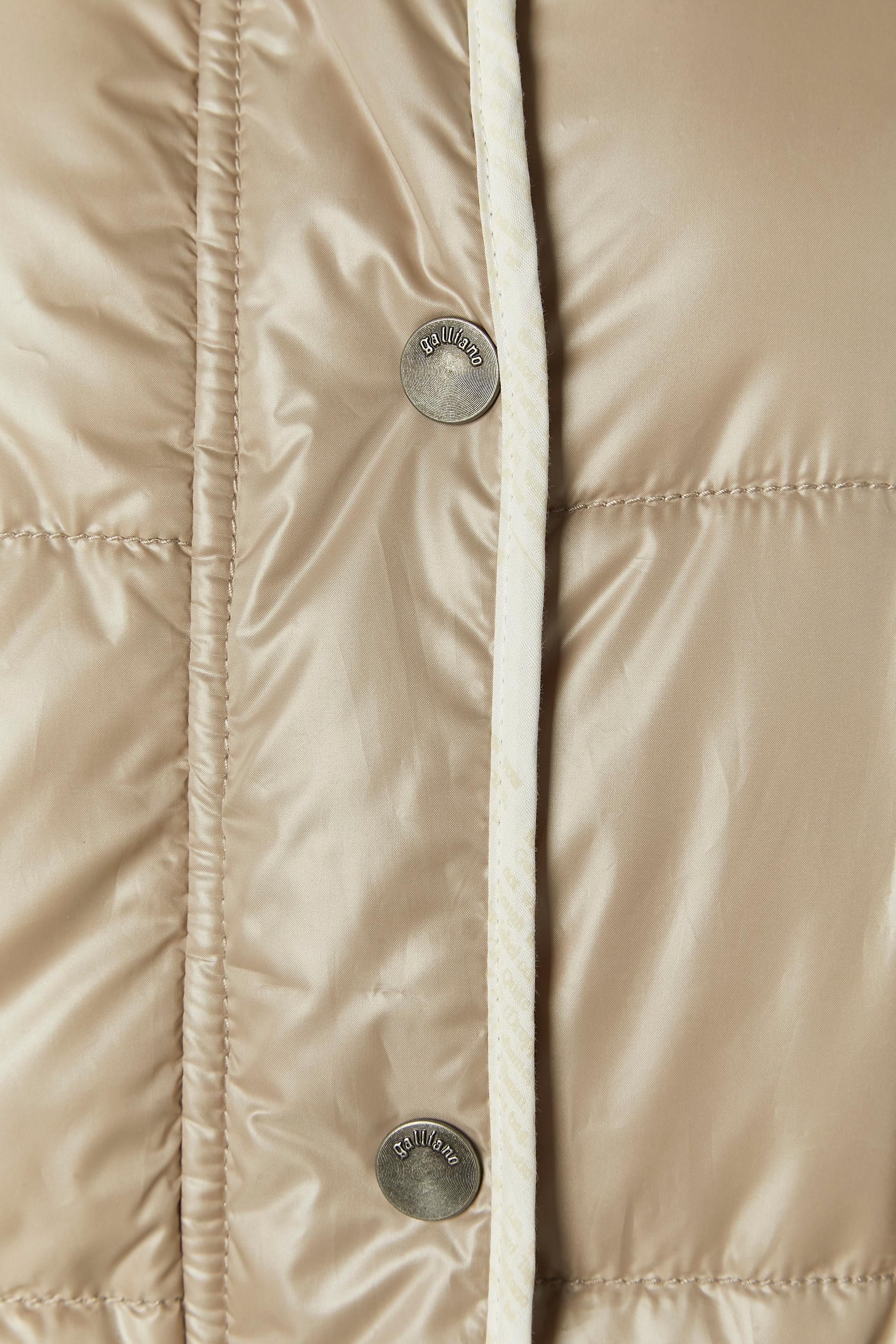 Beige down jacket with fur collar and 