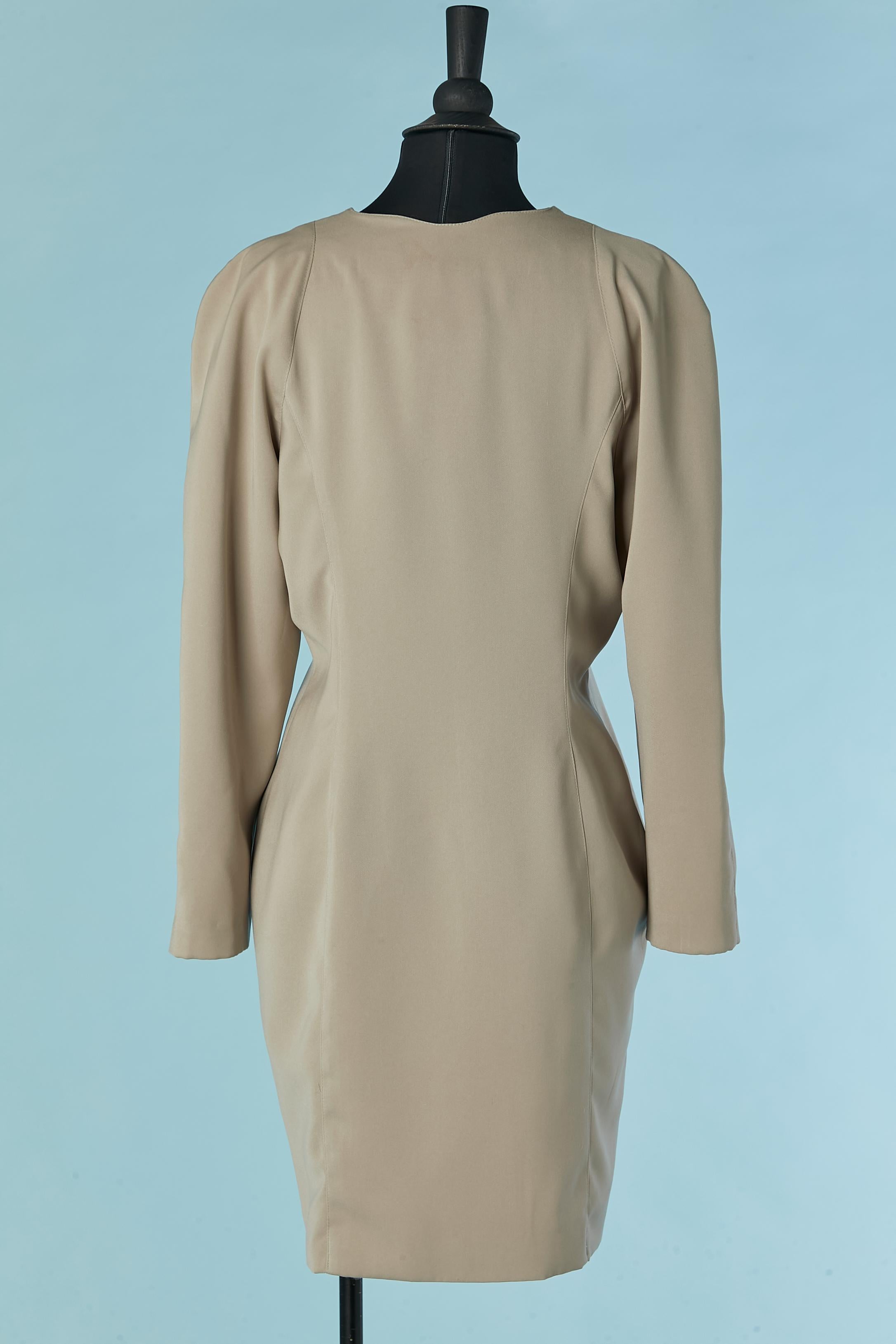 Beige dress with notched collar FAUST For Sale 3