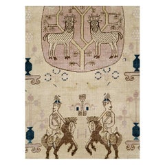 Beige Early 20th Century Handmade East Turkestan Khotan Pictorial Room Size Rug