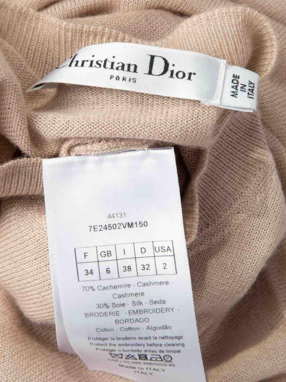 Christian Dior Beige Embroidered Cashmere Knit Top Size XS For Sale 2