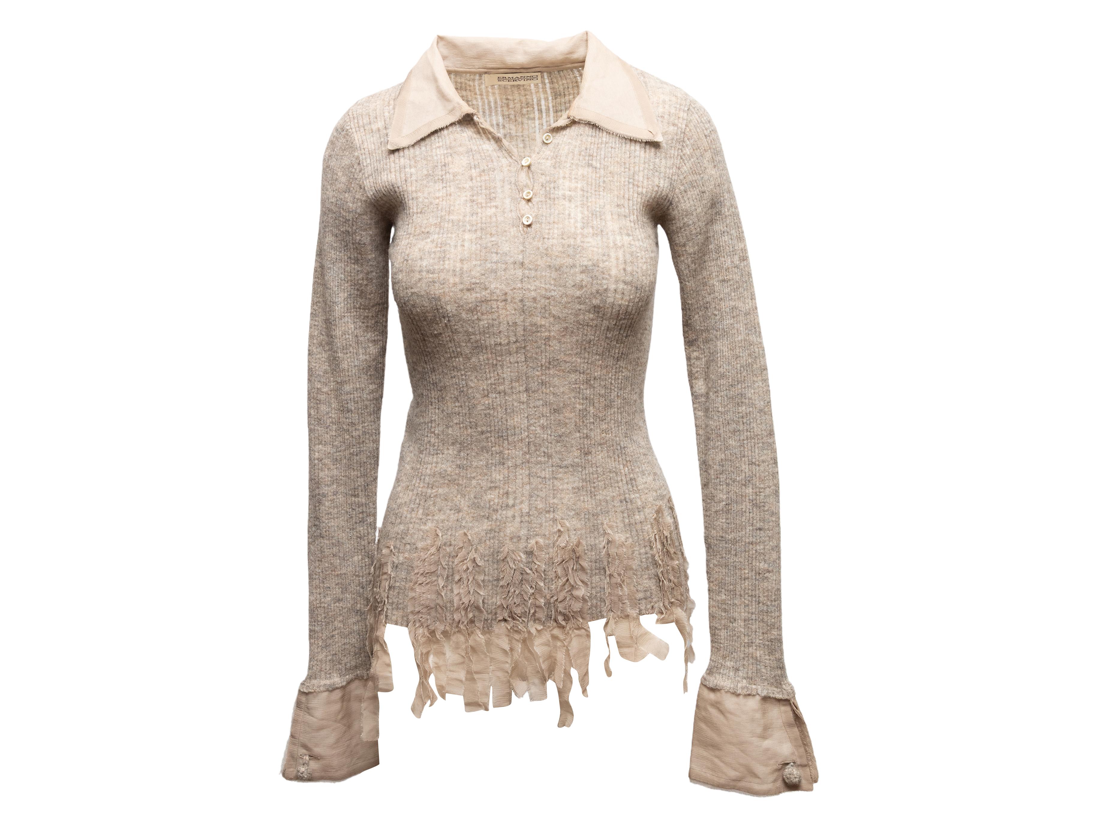 Beige Ermanno Scervino Baby Alpaca-Blend Collared Sweater Size US S Pour femmes en vente