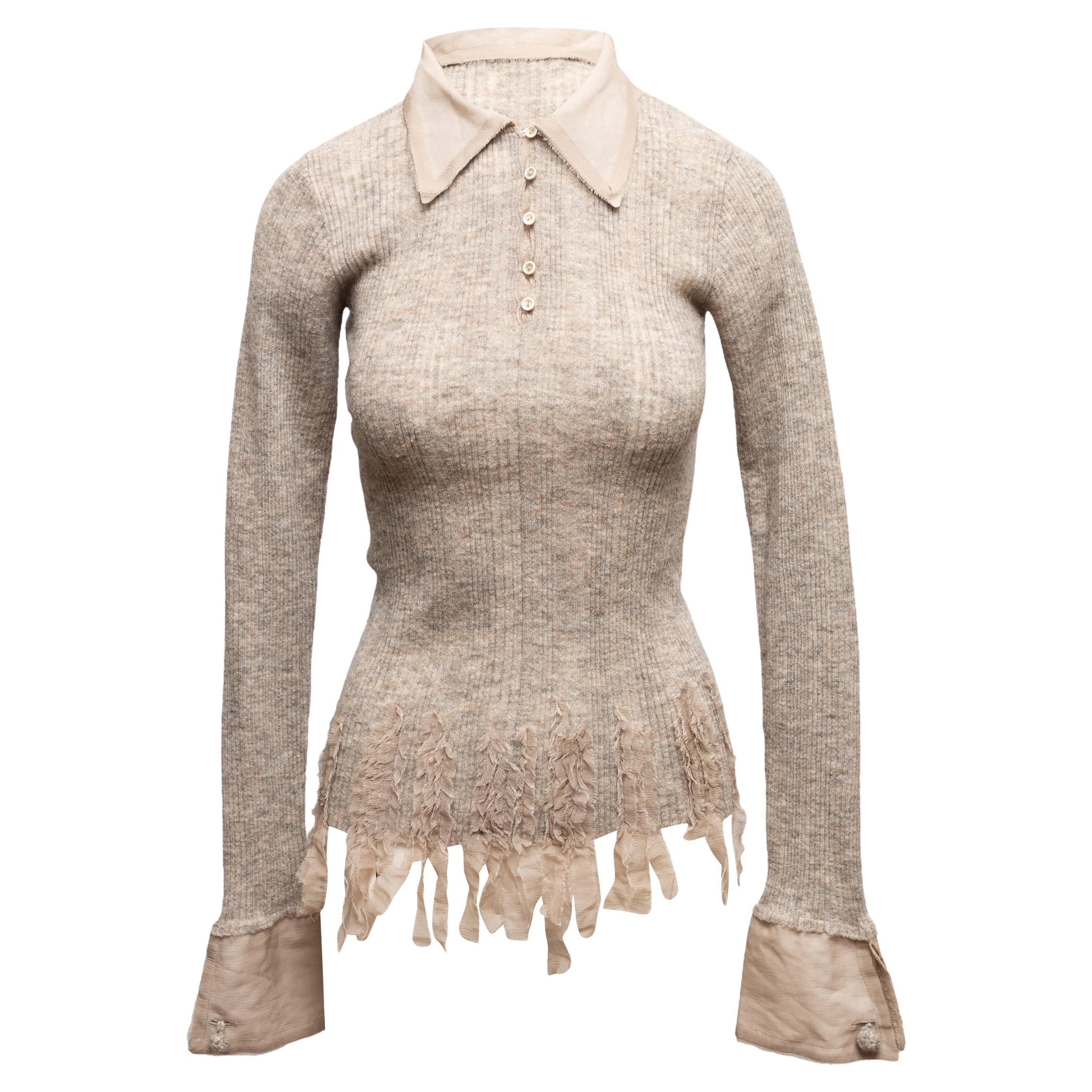 Beige Ermanno Scervino Baby Alpaca-Blend Collared Sweater Size US S