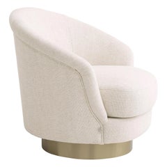Beige Fabric and Brass Finishes Swivel and Curved Armchair