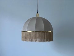 Beige Fabric and Brass Frame with Tassels Ceiling Lamp, 1960s, Italy