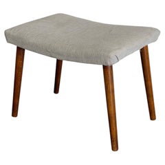 Beige Fabric Ottoman with Walnut Legs Mid-Century Modern 1960s