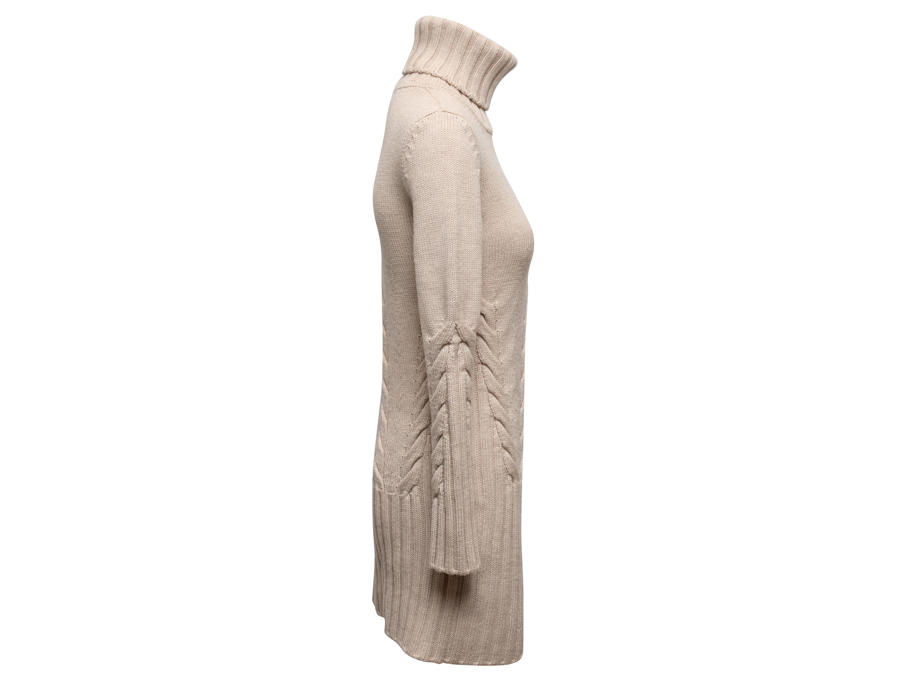 Beige wool knit sweater dress by Fendi. Turtleneck. Long sleeves. 33