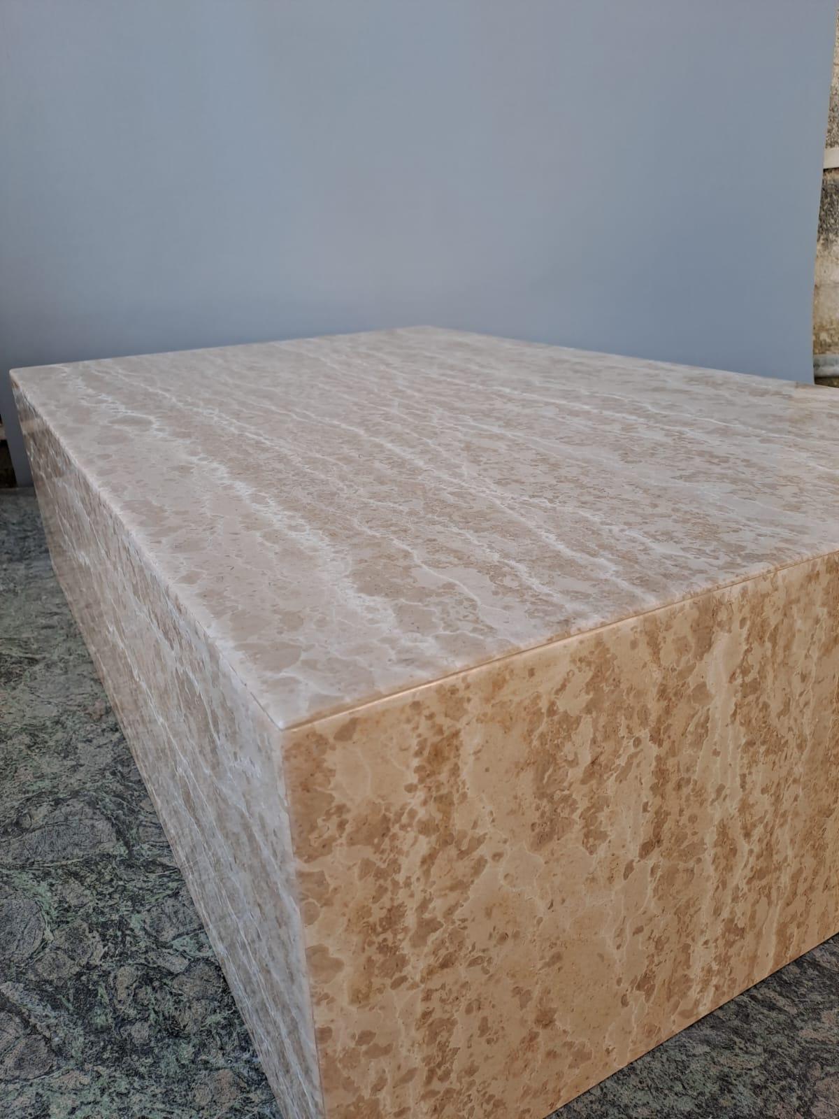 Hand-Crafted Beige Marble Coffee Table For Sale