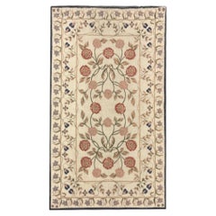 Beige Floral Aubusson Rug Handwoven Wool Needlepoint, Traditional Botanical Rug