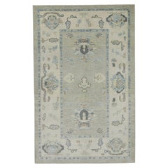 Beige Floral Design Handwoven Wool Turkish Oushak Rug 4' x 6'2"