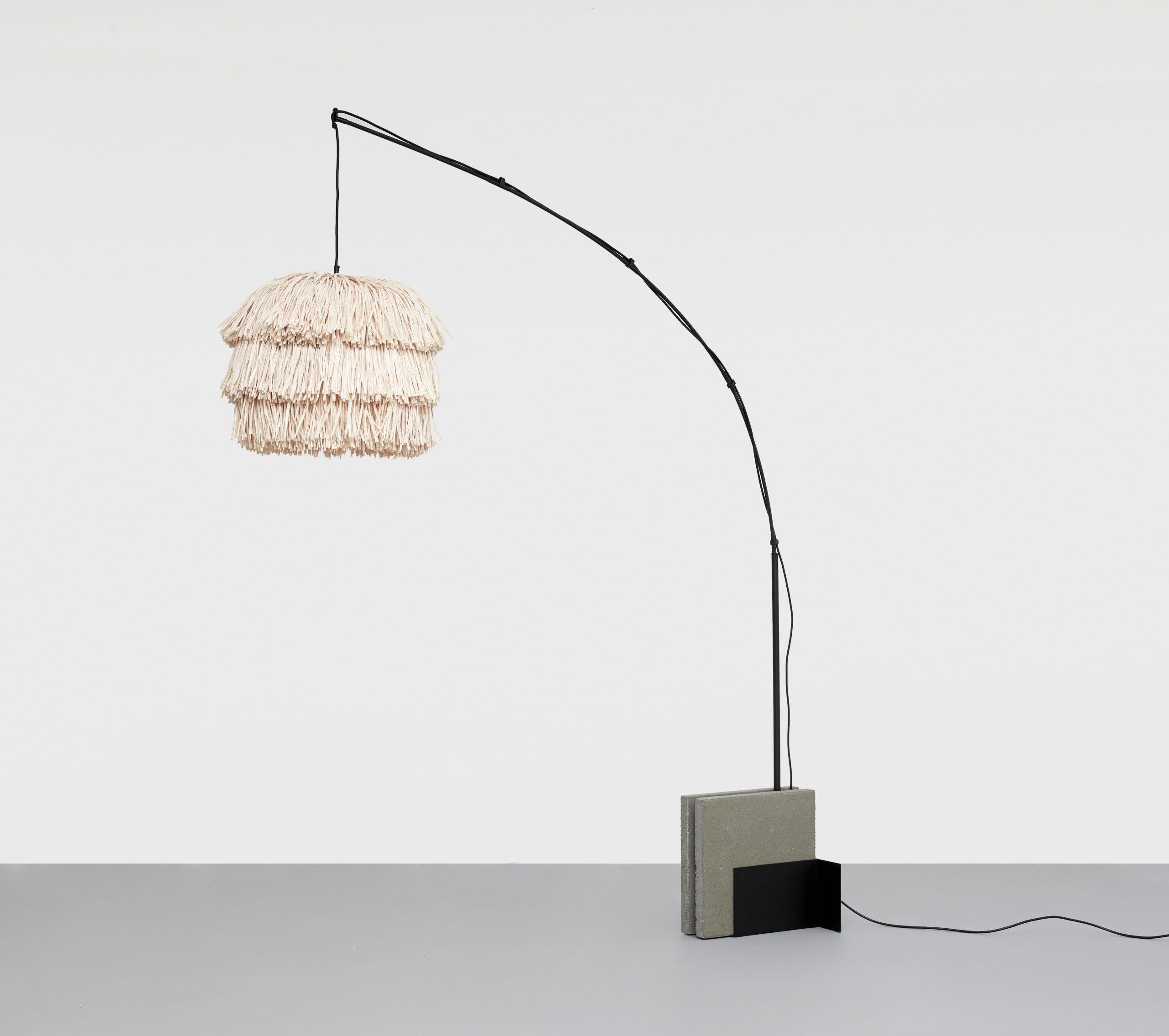 Beige Fran L stand floor lamp by Llot Llov
Handcrafted light object
Dimensions: D 50 x W 205.8 x H 250 cm
Materials: raffia fringes, glass fiber, steel, concrete
Colour: beige
Also available in green, coral, black.

Another member of the FRAN