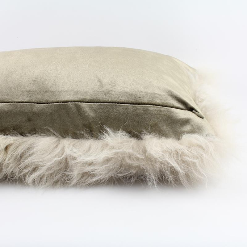 Organic Modern Beige Fur Pillow, Genuine Cashmere Lumbar
