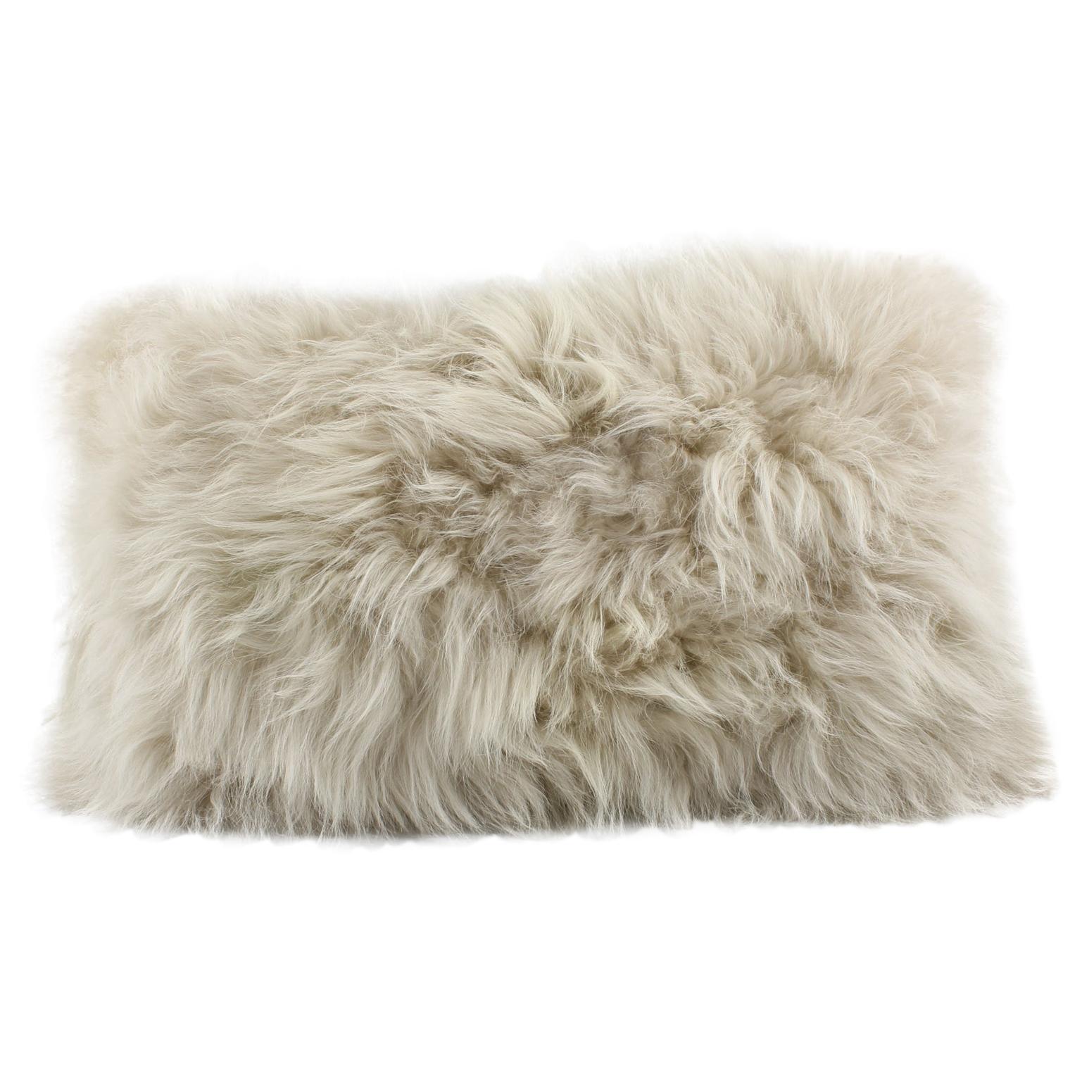 Beige Fur Pillow, Genuine Cashmere Lumbar