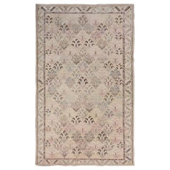 Beige Gallery Size Worn Down Vintage Persian Shiraz Hand Knotted Oriental Rug