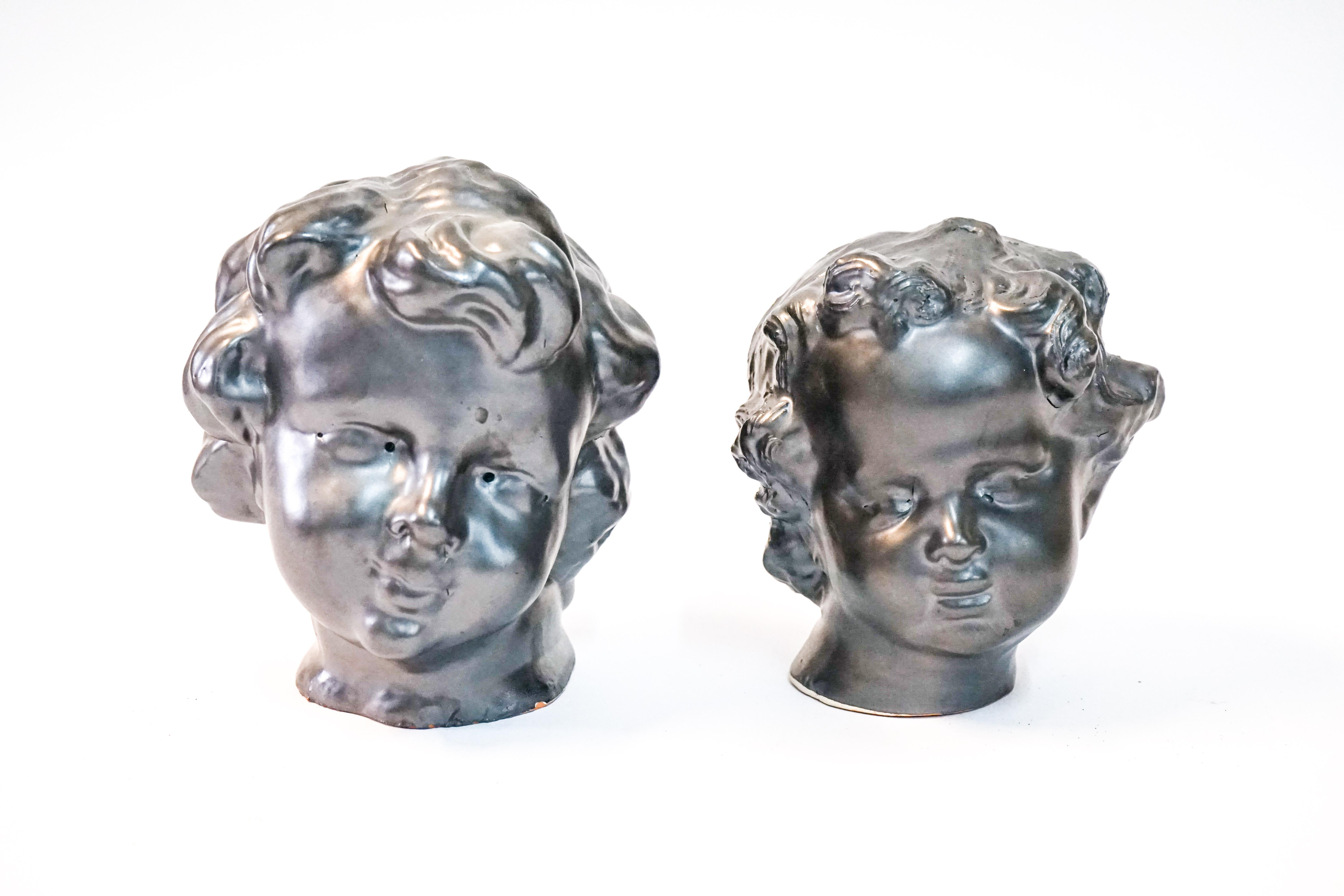 French Beige Glaze Terracotta Cherub Head