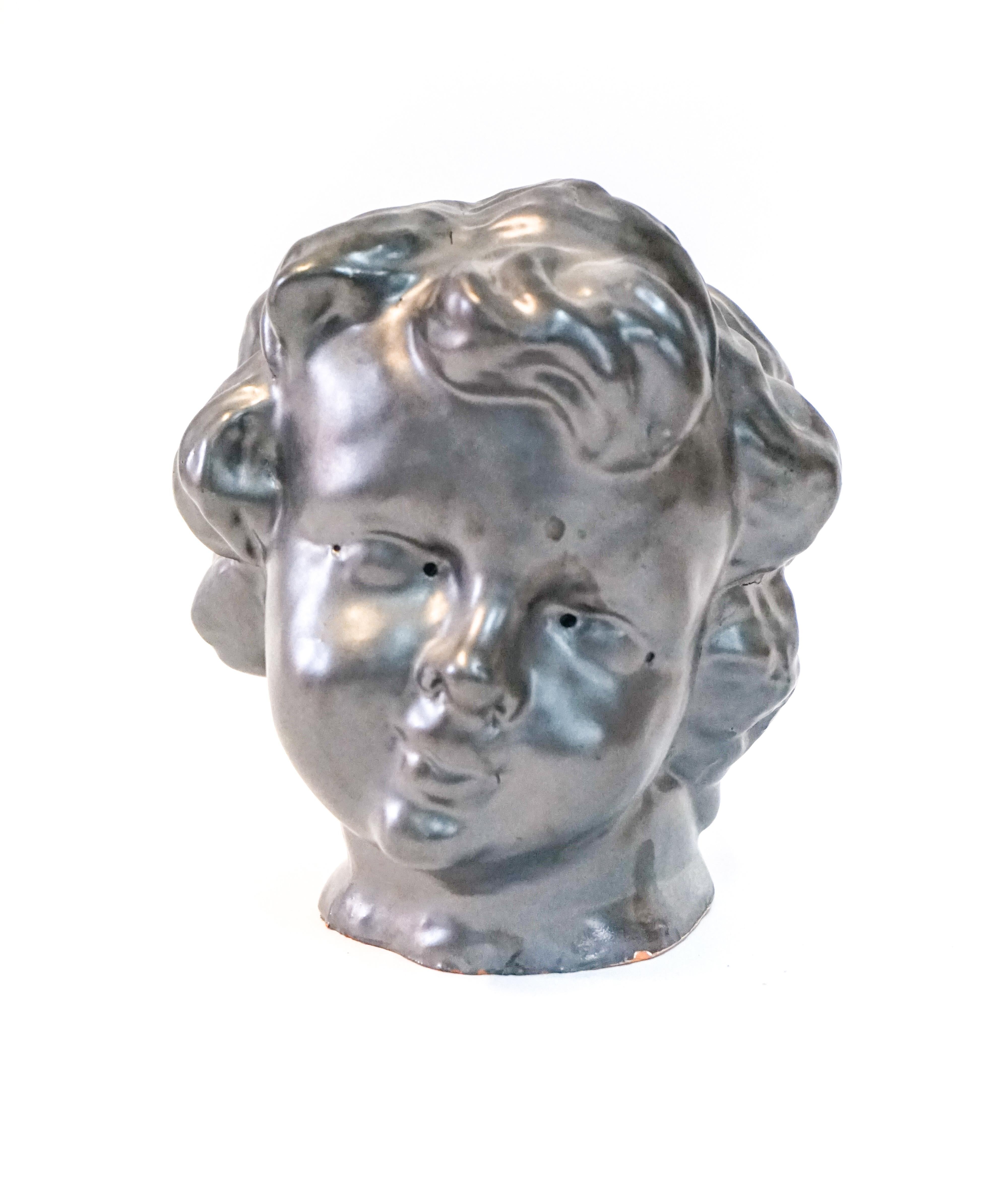 Beige Glaze Terracotta Cherub Head In Excellent Condition In Dallas, TX