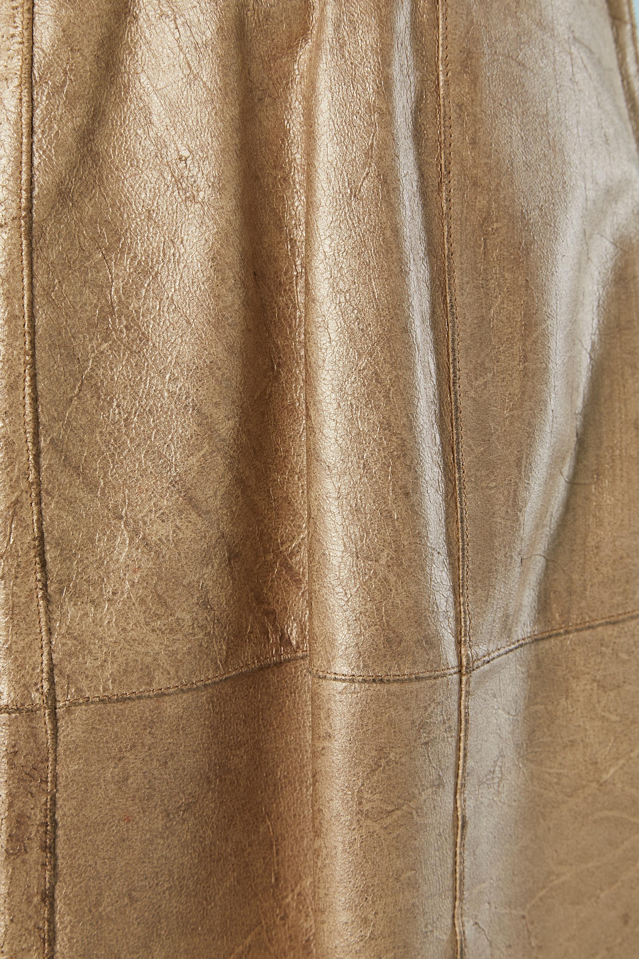 Marrone Gonna in pelle di vitello beige oro Chanel in vendita