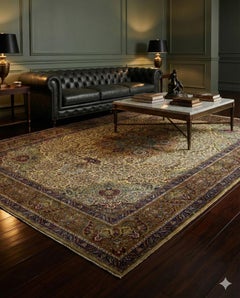 Beige Gold Persian Wool Hand Knotted Rug 9 ft 7 in x 12 ft 10 in