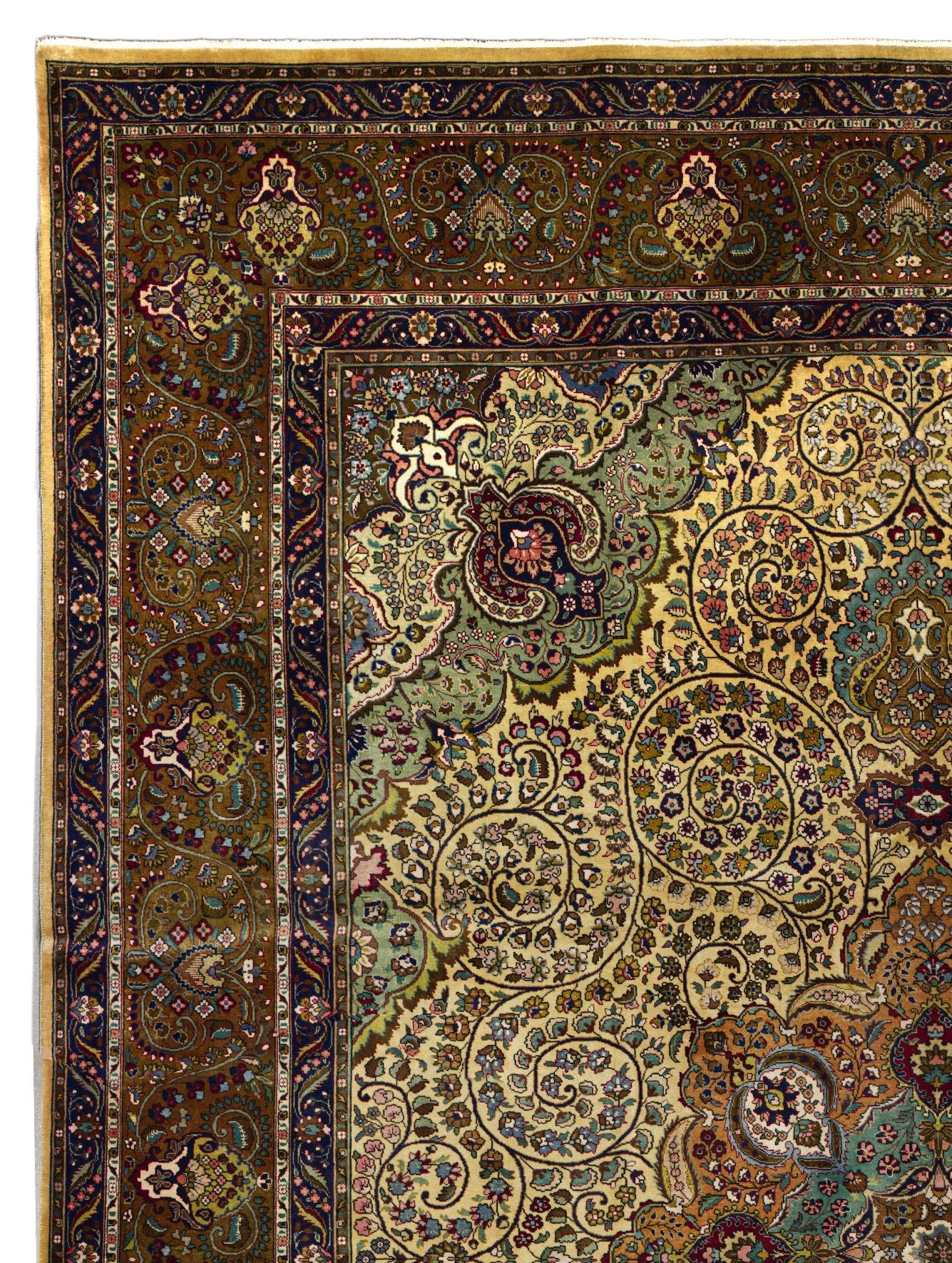 Persiano Beige Gold Persian Wool Hand Knotted Rug 9 ft 7 in x 12 ft 10 in in vendita