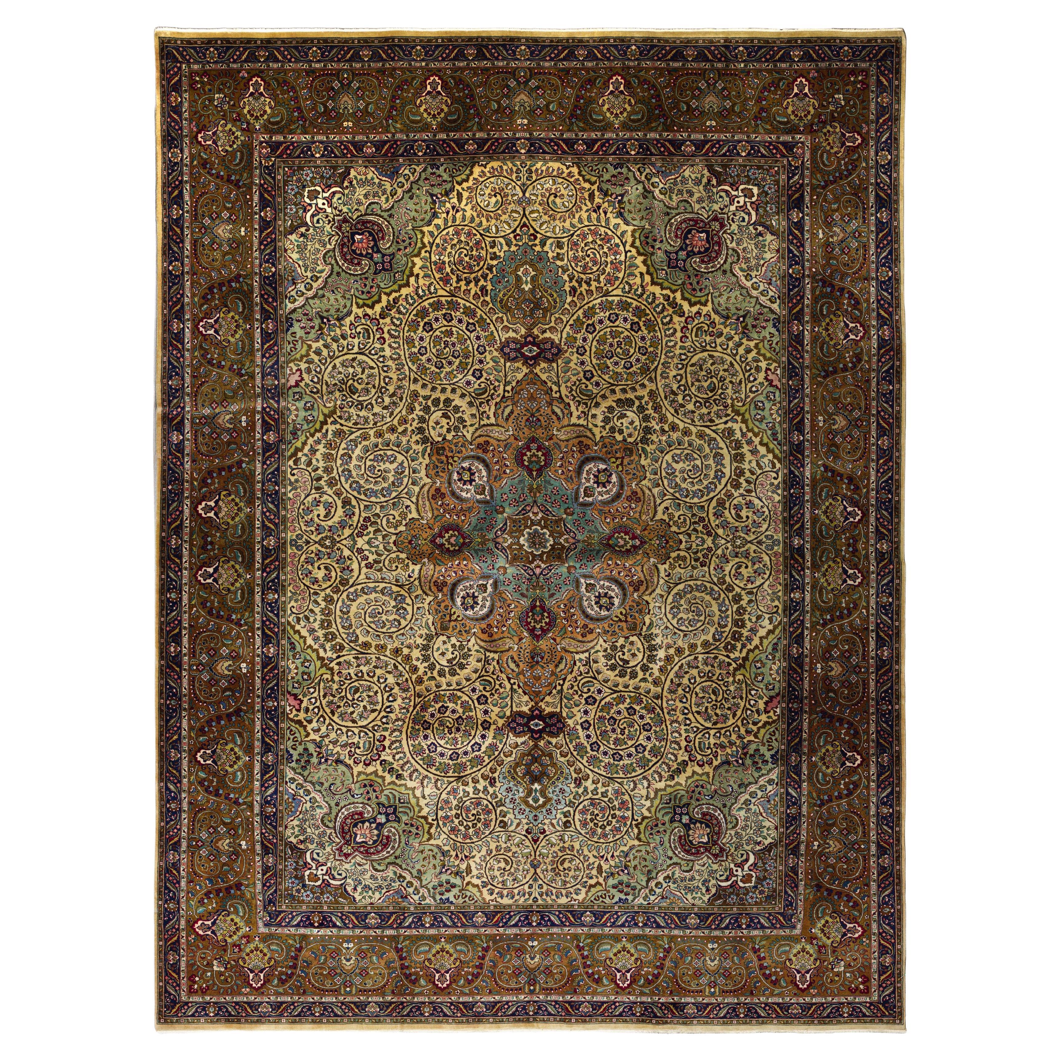 Beige Gold Persian Wool Hand Knotted Rug 9 ft 7 in x 12 ft 10 in