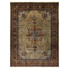 Beige Gold Persian Wool Hand Knotted Rug 9 ft 7 in x 12 ft 10 in